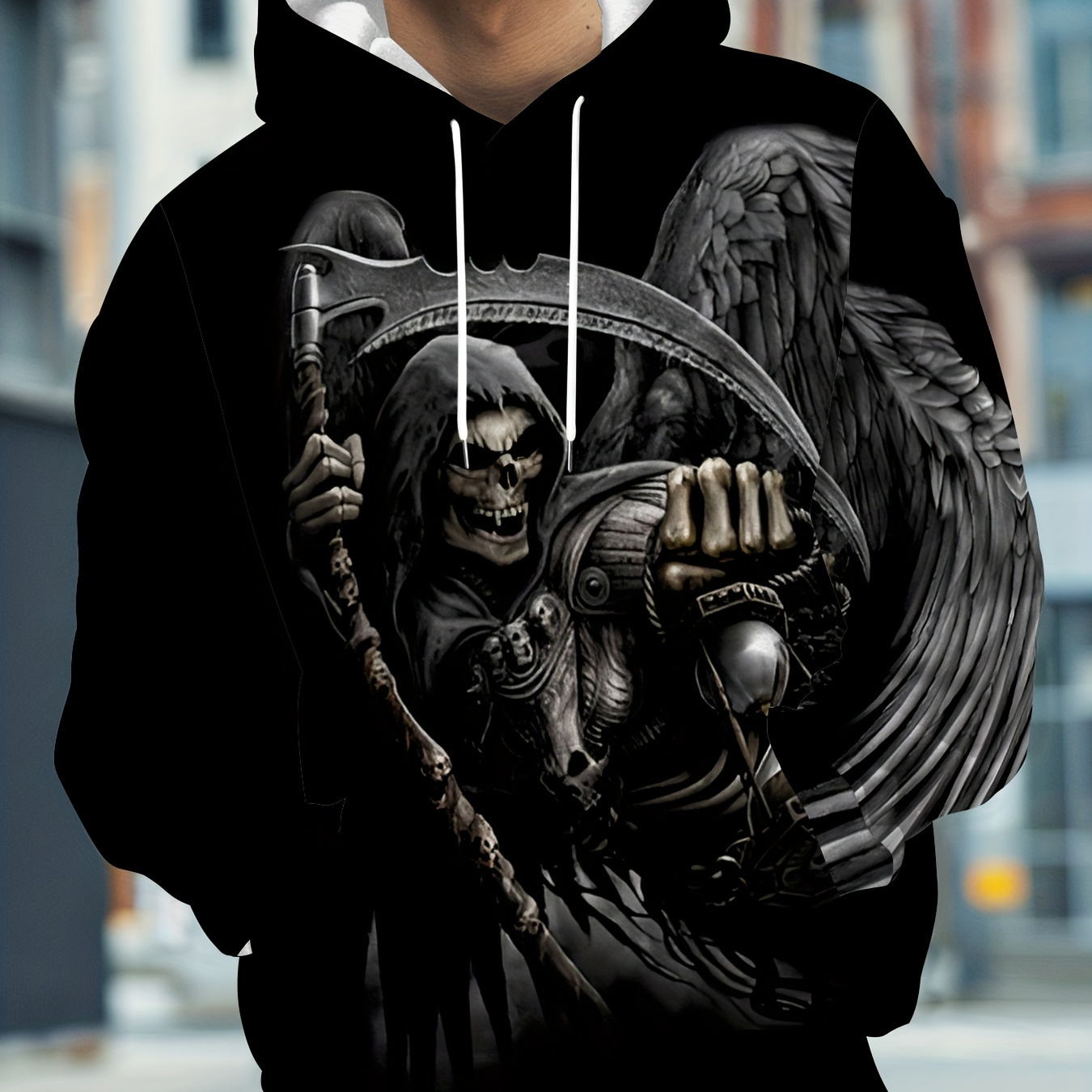 

Men's Tops Men's Reaper Graphic Hooded Sweatshirt, Casual Trendy Long Sleeve Pullover As Gift