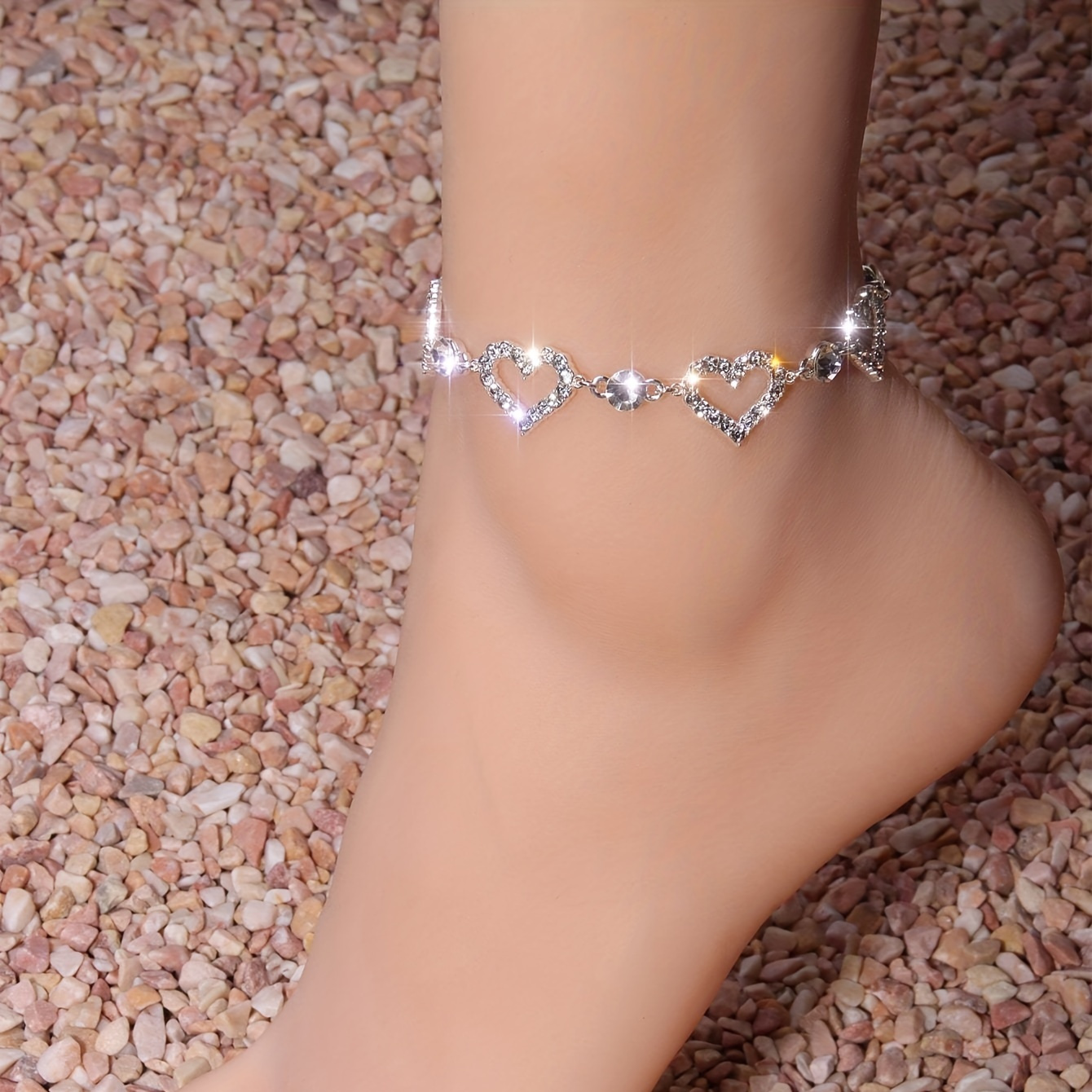 

Y2k Style Hollow Heart Chain Anklet Full Of Shiny Rhinestones Adjustable Ankle Bracelet