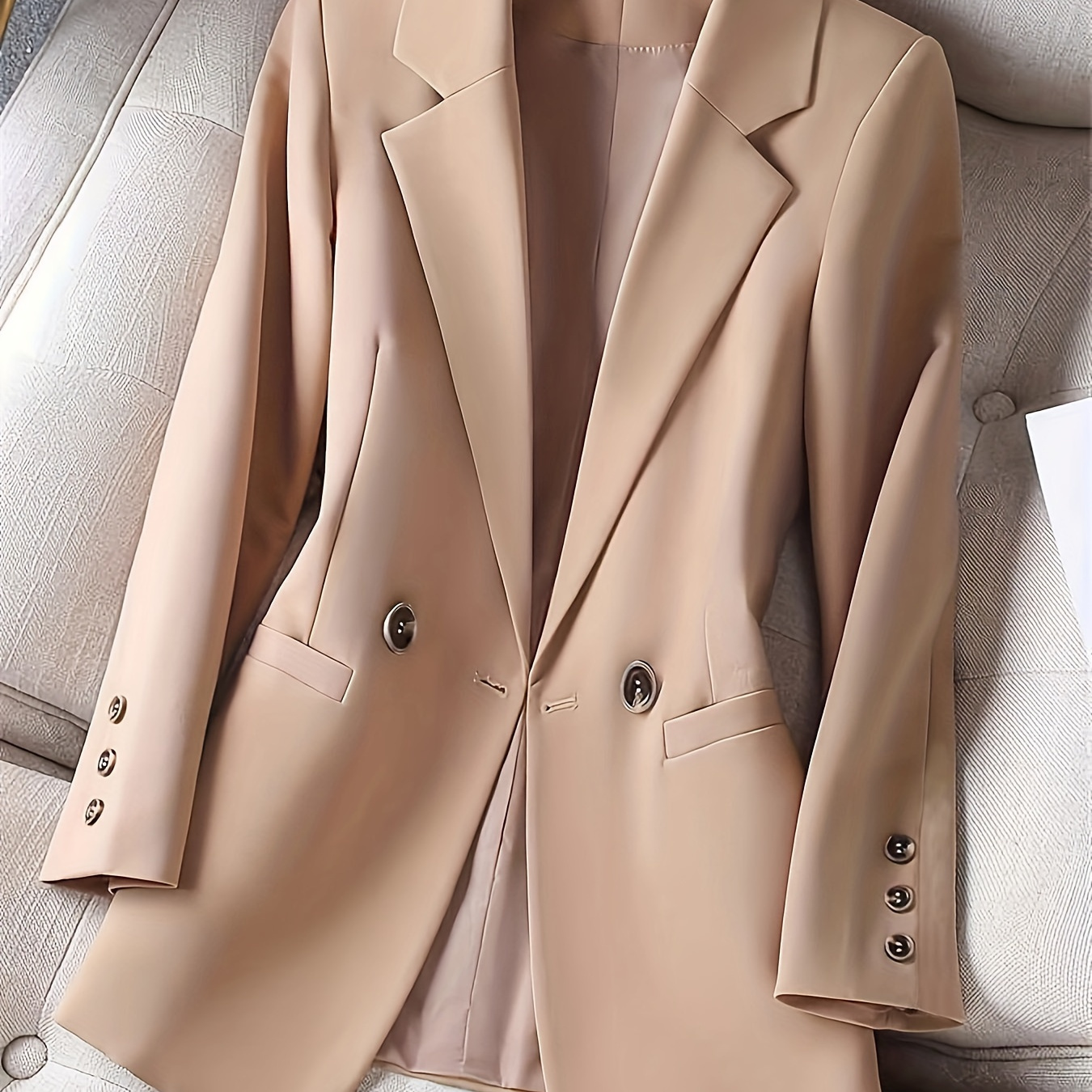 

Double-breasted Lapel Neck Blazer, Elegant Long Sleeve Blazer For Office & Work, Women's Clothing