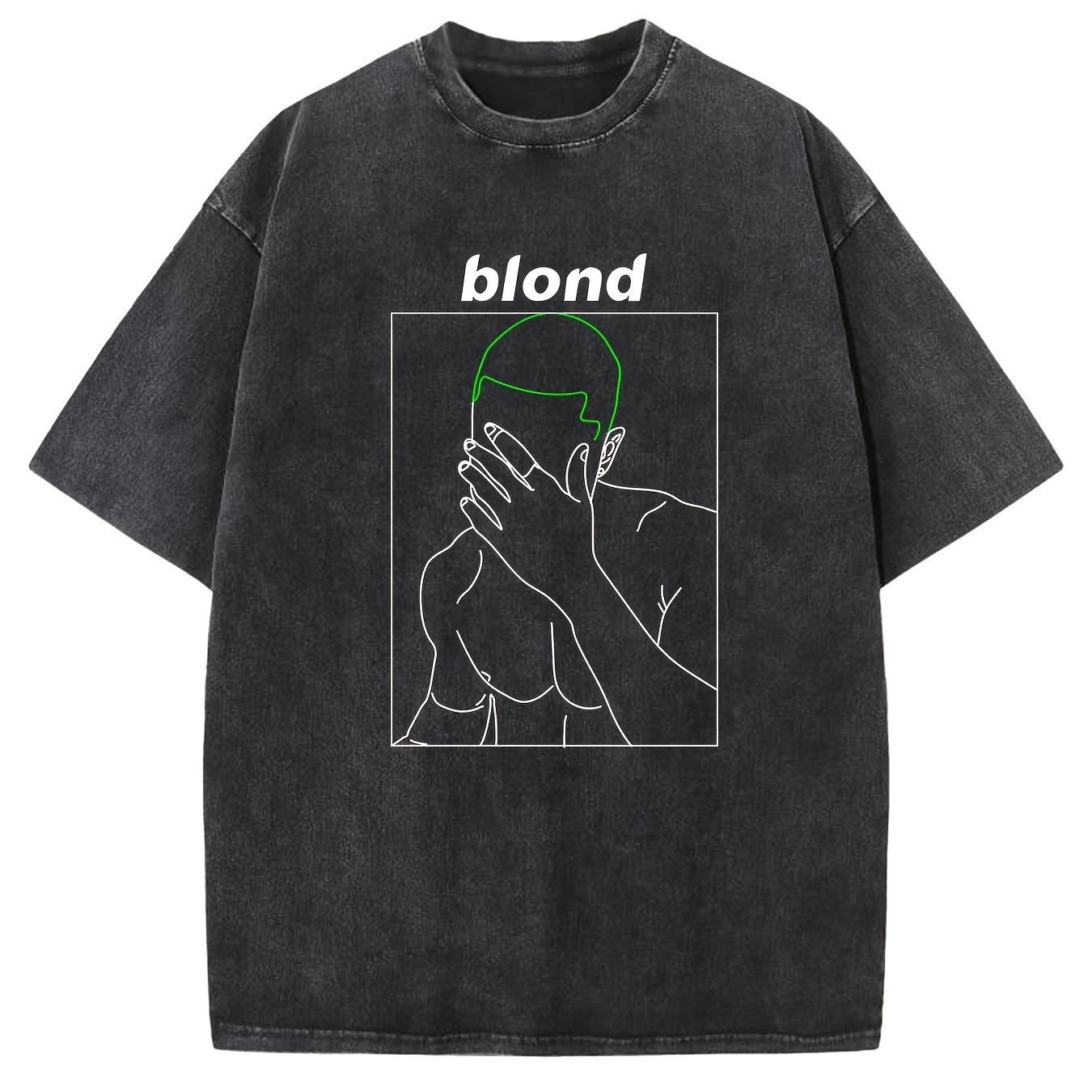 

blond" Creative Pattern Printing Heavy 230g Pure Cotton Oversized Drop Shoulder T-shirt Washed T-shirt Men's Retro Street T-shirt Loose Hip-hop Unisex Top Acid Wash T-shirt