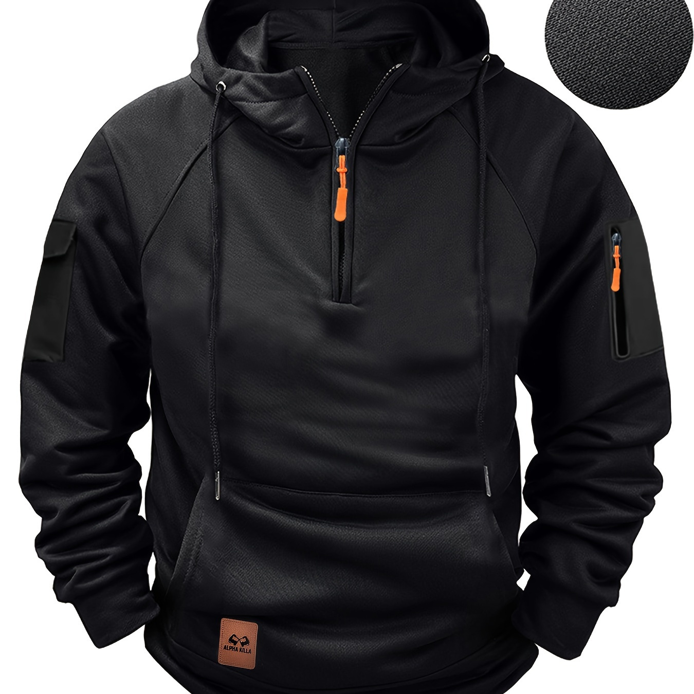 

Sweat à capuche décontracté en polyester pour homme avec fermeture éclair quart de zip et poche | Tissu % polyester non extensible | Pull à capuche en à manches longues de couleur unie pour /l'hiver