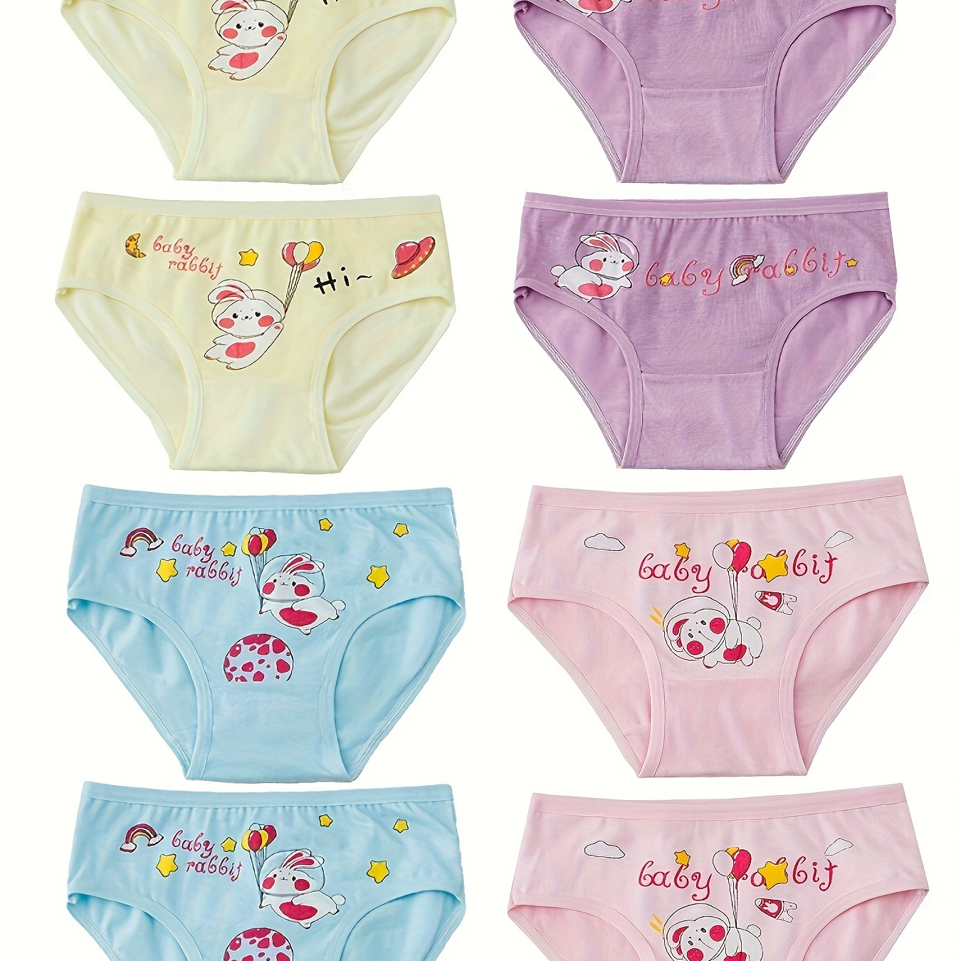 

8 Pcs Girls Underwear Class A Cotton Cute Cartoon Rabbit Pattern Breathable Boxers Soft Comfy Girls Panties