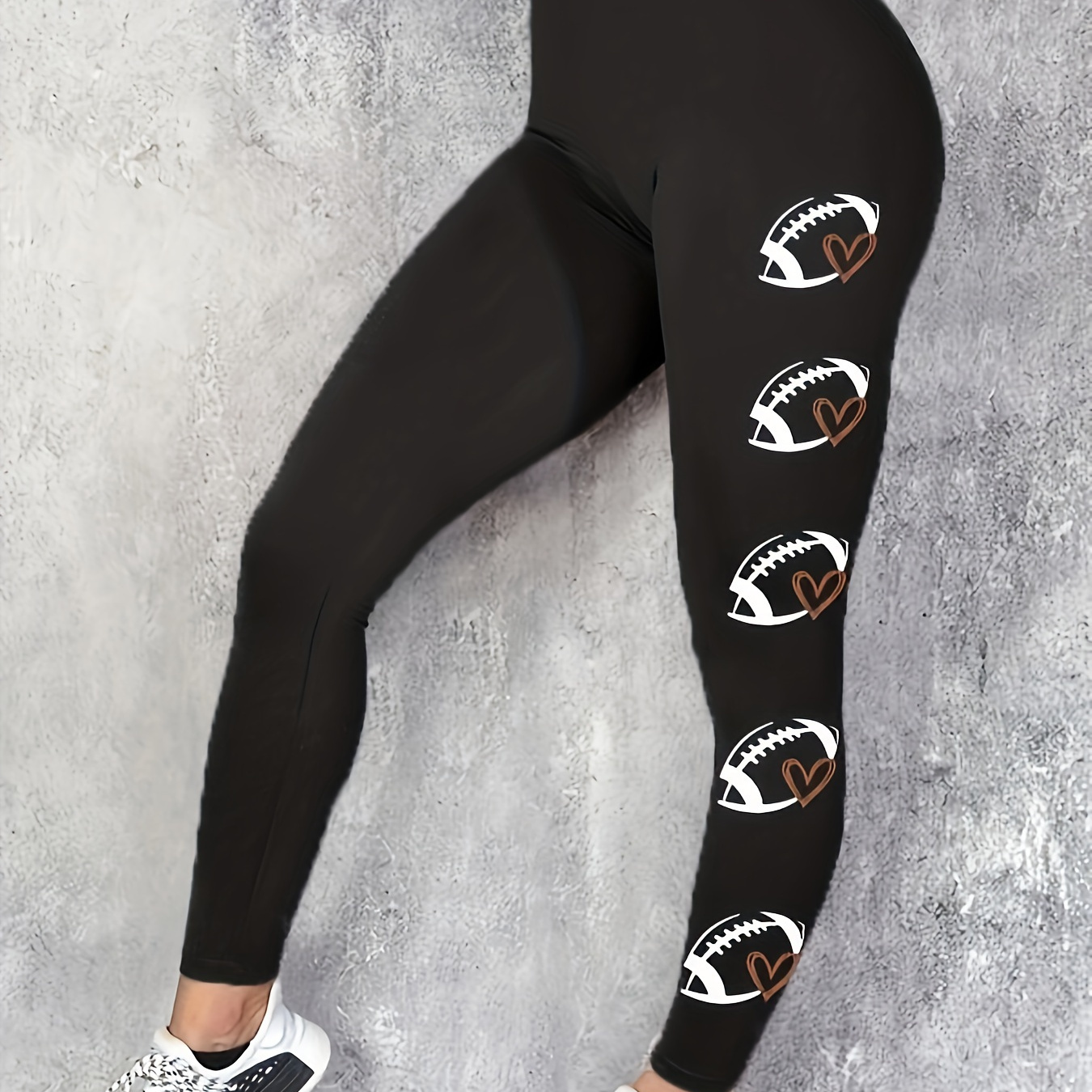 

Women's Casual Geometric Pattern Tights - Polyester Knit Fabric, , Adult Fit, Athletic Leggings With Football Design