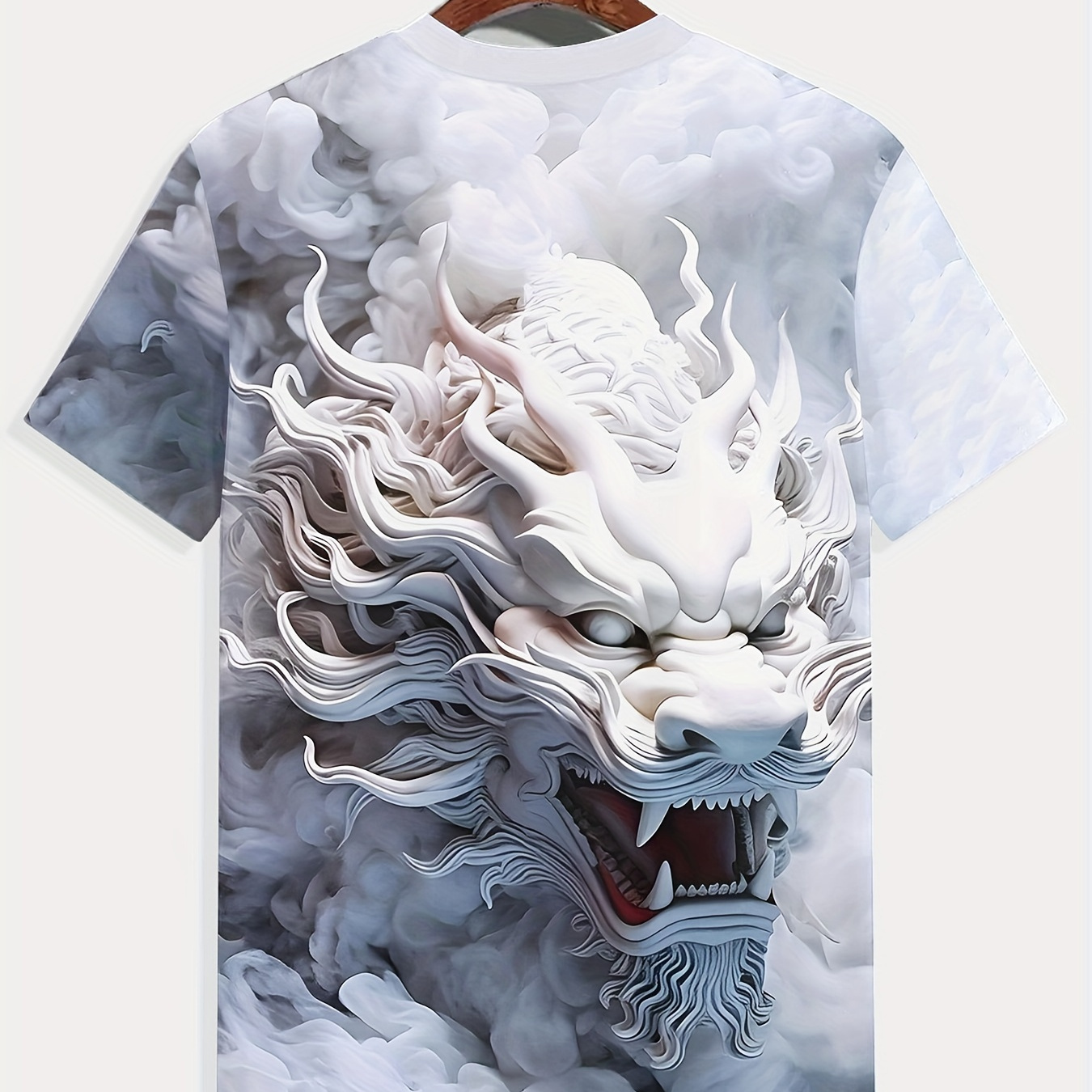 

T-shirt Imprimé Dragon Pour Hommes, Tee-shirt Décontracté À Manches Courtes Et Col Rond, Vêtements Pour Hommes Pour L'extérieur