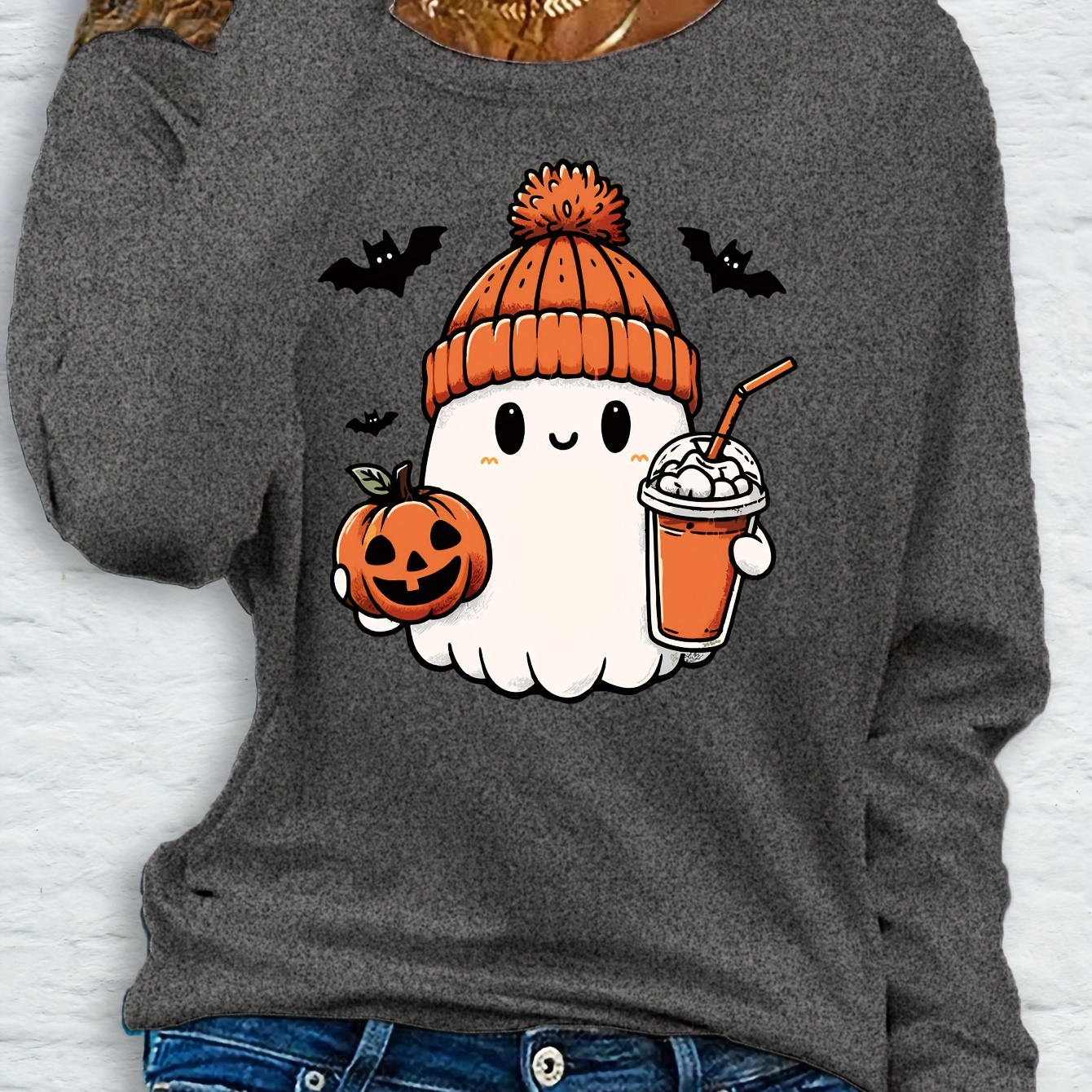 

Women's Casual Fall T-shirt With Cartoon Print - Crew Neck Polyester Knit Fabric, Medium-stretch With Long Sleeves And Applique Detail - Regular Fit Pullover Style