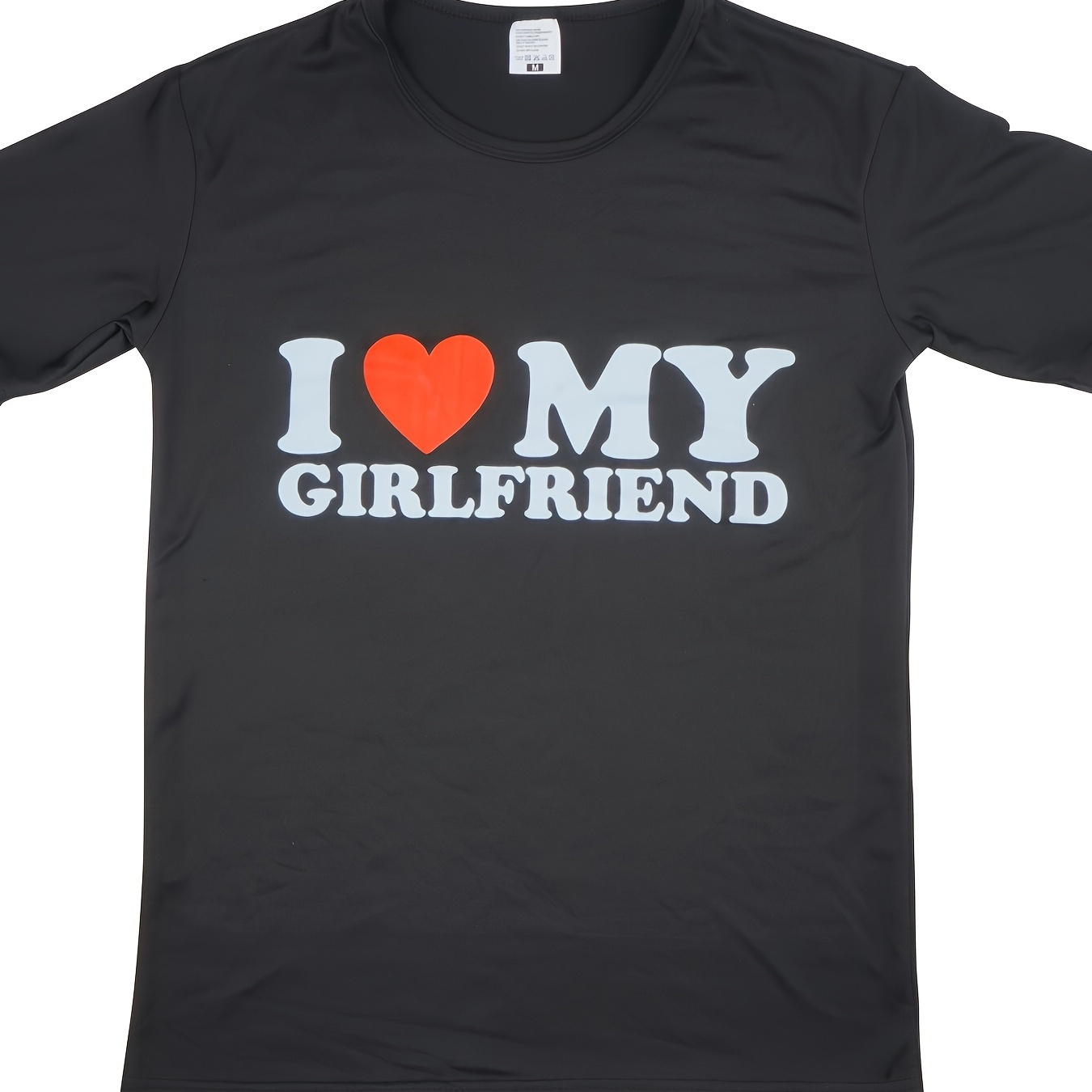 

I Love My Girlfriend Print Short Sleeve Tees For Men, Casual Crew Neck T-shirt, Comfortable Breathable T-shirt, Valentine's Day Gift