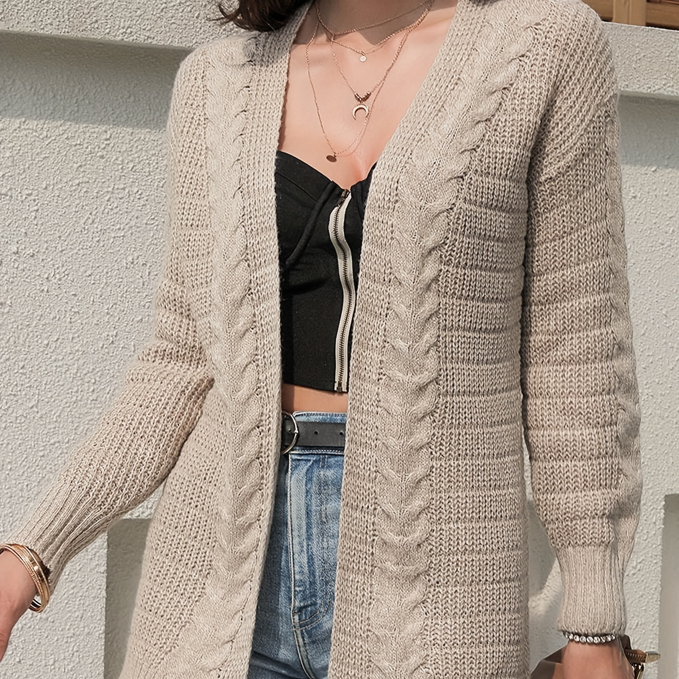 

Twist Pattern Open Front Cardigan, Casual Long Sleeve Cardigan For Fall & Winter, Women's Clothing