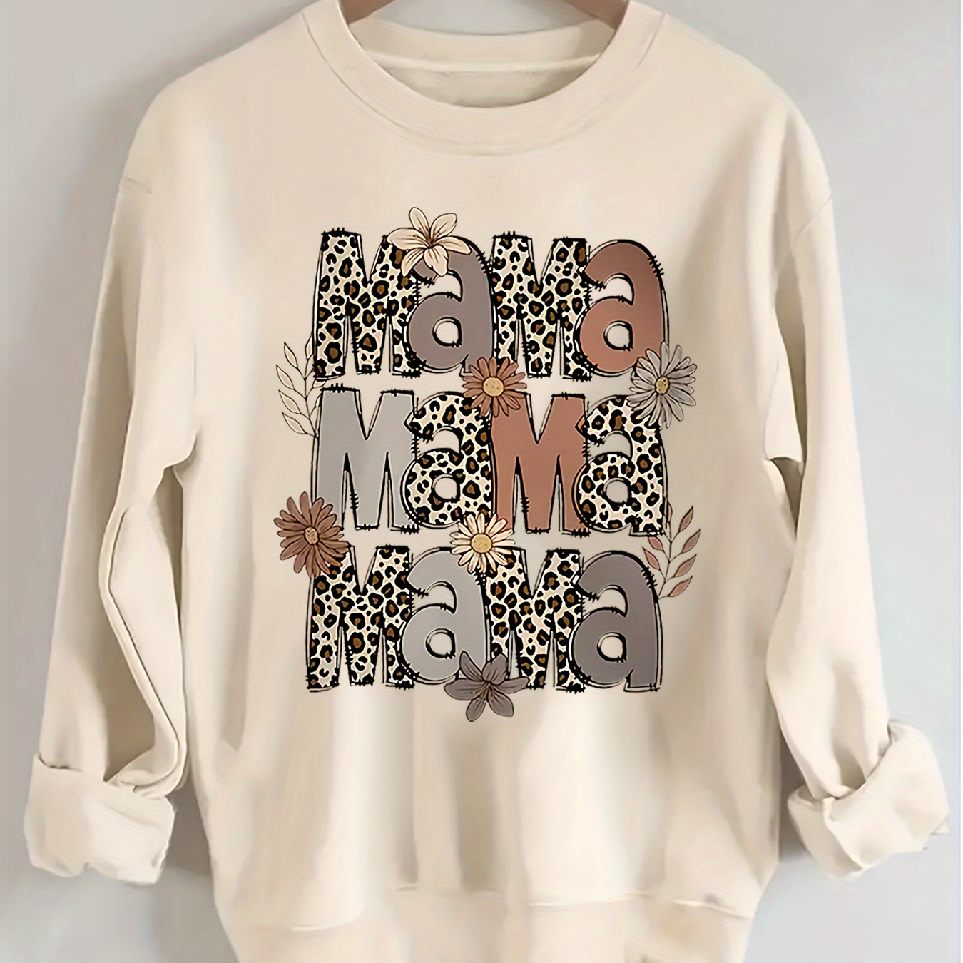 

Mama Print Pullover Sweatshirt, Casual Long Sleeve Crew Neck Sweatshirt For Fall & Winter, Women's Clothing