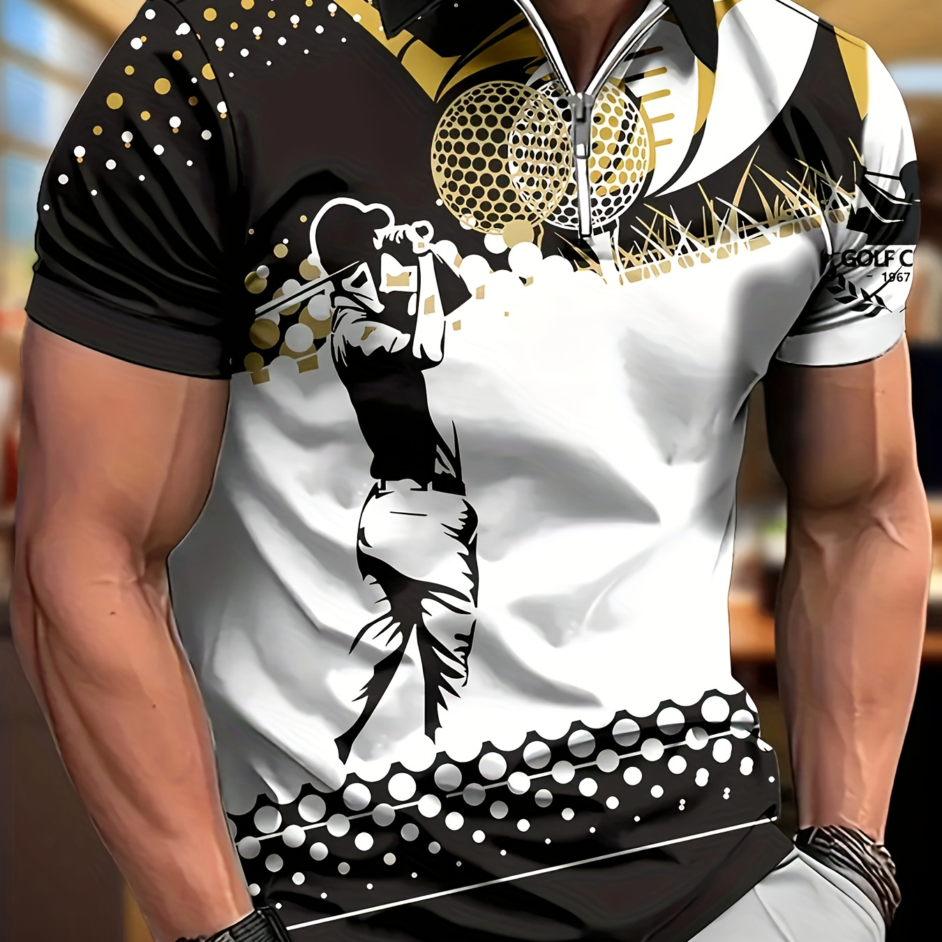 

Men's Geometric Pattern Short Sleeve Popl Lapel Best Selling Fashion Athleisure Men's Wear