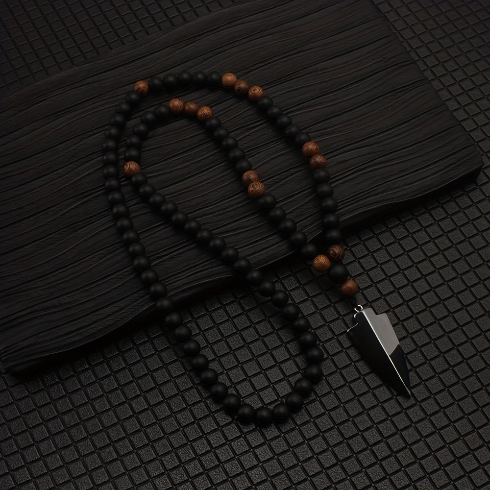 

Black Matte Natural Gallstone Arrow Men's Long Necklace