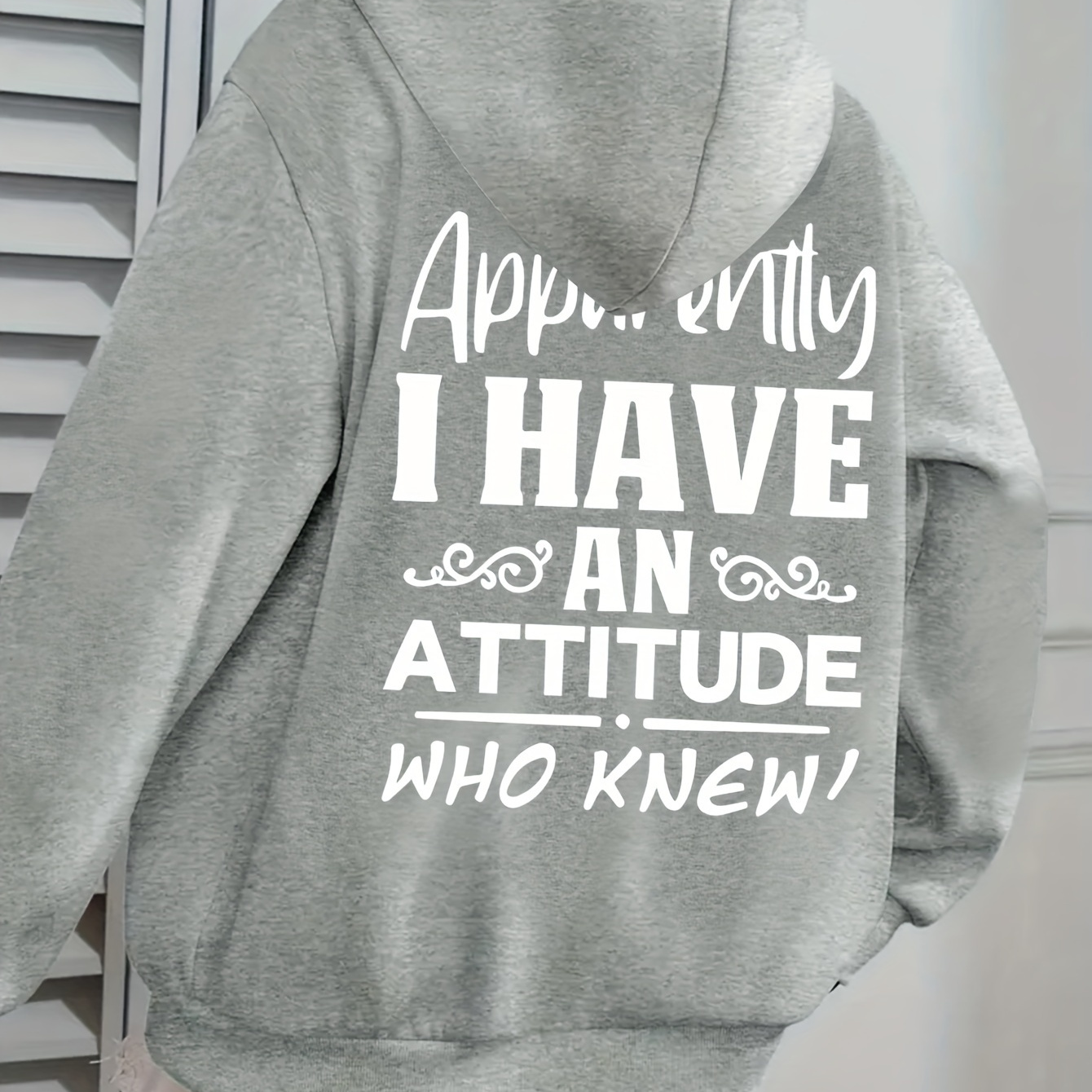 

Plus Size Letter Attitude Print Kangaroo Pocket Hoodie, Casual Long Sleeve Drawstring Hoodies Sweatshirt For Spring & Fall, Women's Plus Size Clothing