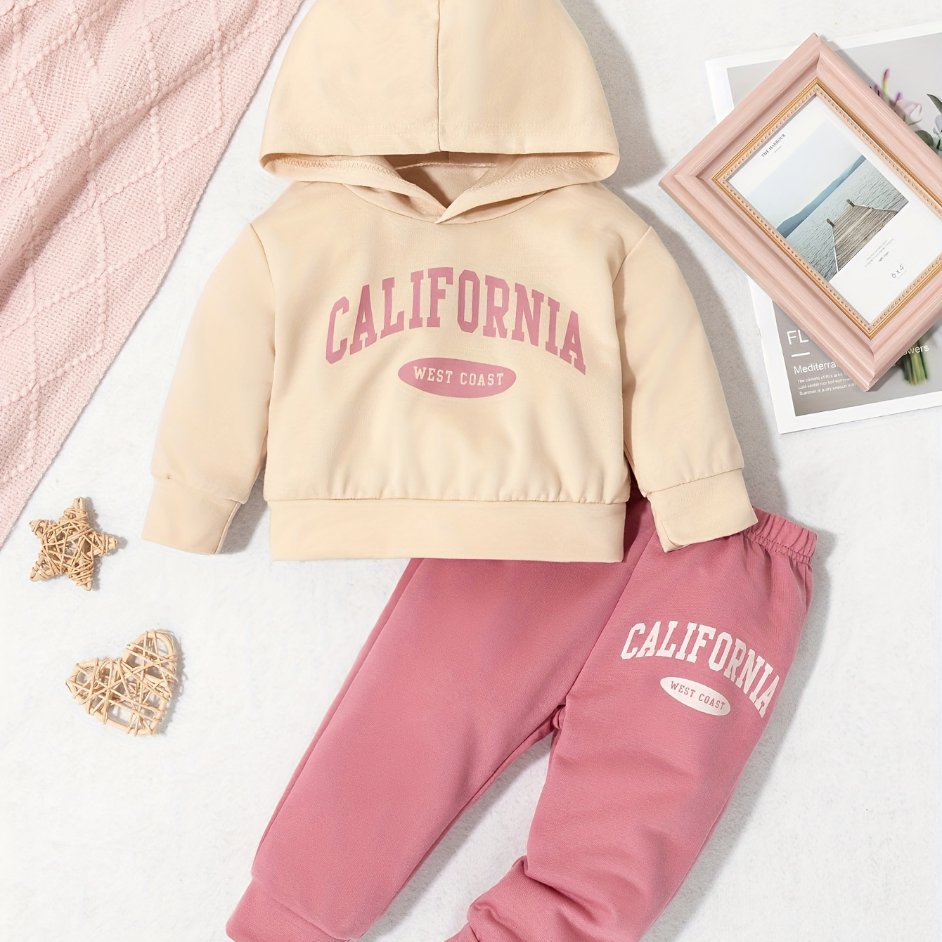 

2pcs Baby's "california" Print Hoodie & Casual Sweatpants, Toddler & Infant Girl's Clothing Set For Spring Fall