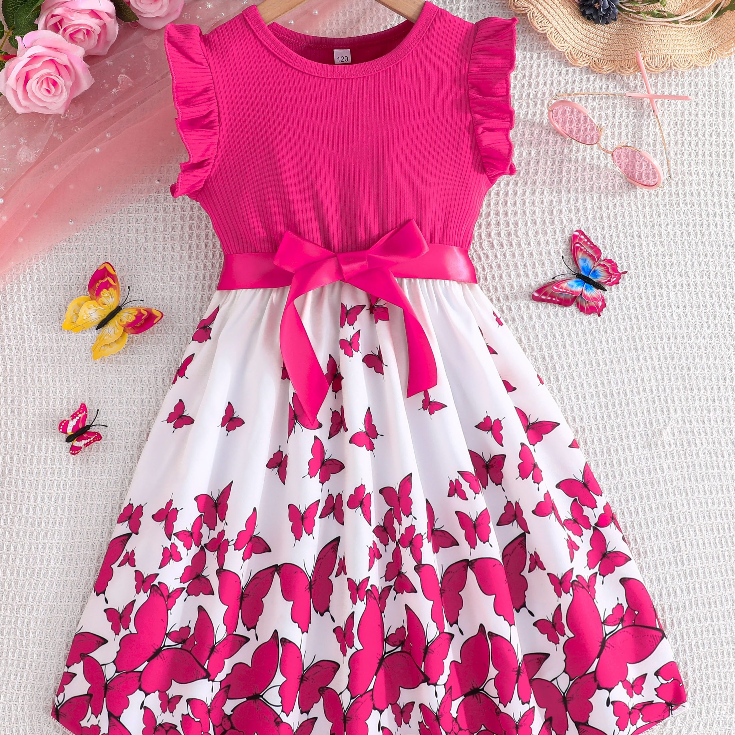 

Girl's Romantic Butterflies Splicing Dress Holiday Going Out Comfy Casual Dresses