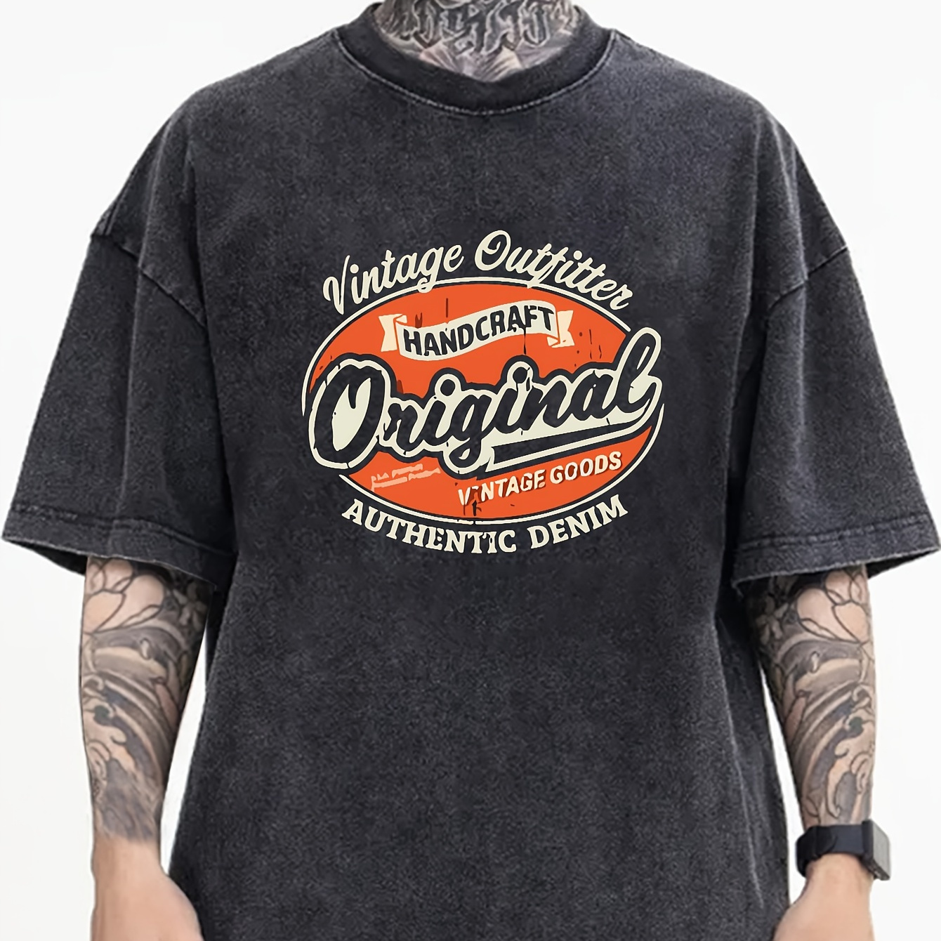 

Men Do Old Wash Water Color Letter-printed T-shirt