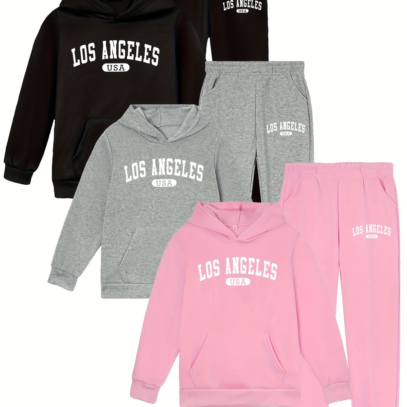 

Ensemble 3 pièces pour Filles avec Sweat à Capuche et Joggers Imprimé Lettres de Californie - Tenue Décontractée et Confortable pour Automne/Hiver avec Poches