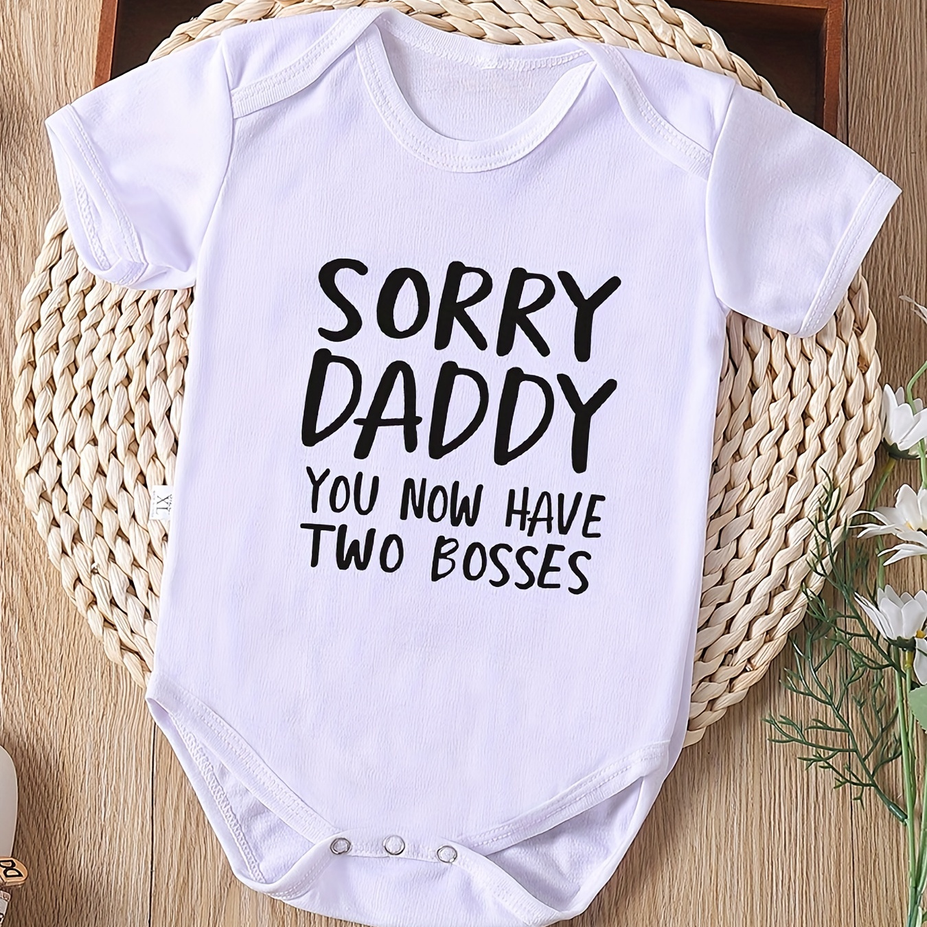 

Baby Girls Casual "sorry Daddy You Now Have 2 Bosses" Print Romper Short Sleeve Onesie Clothes