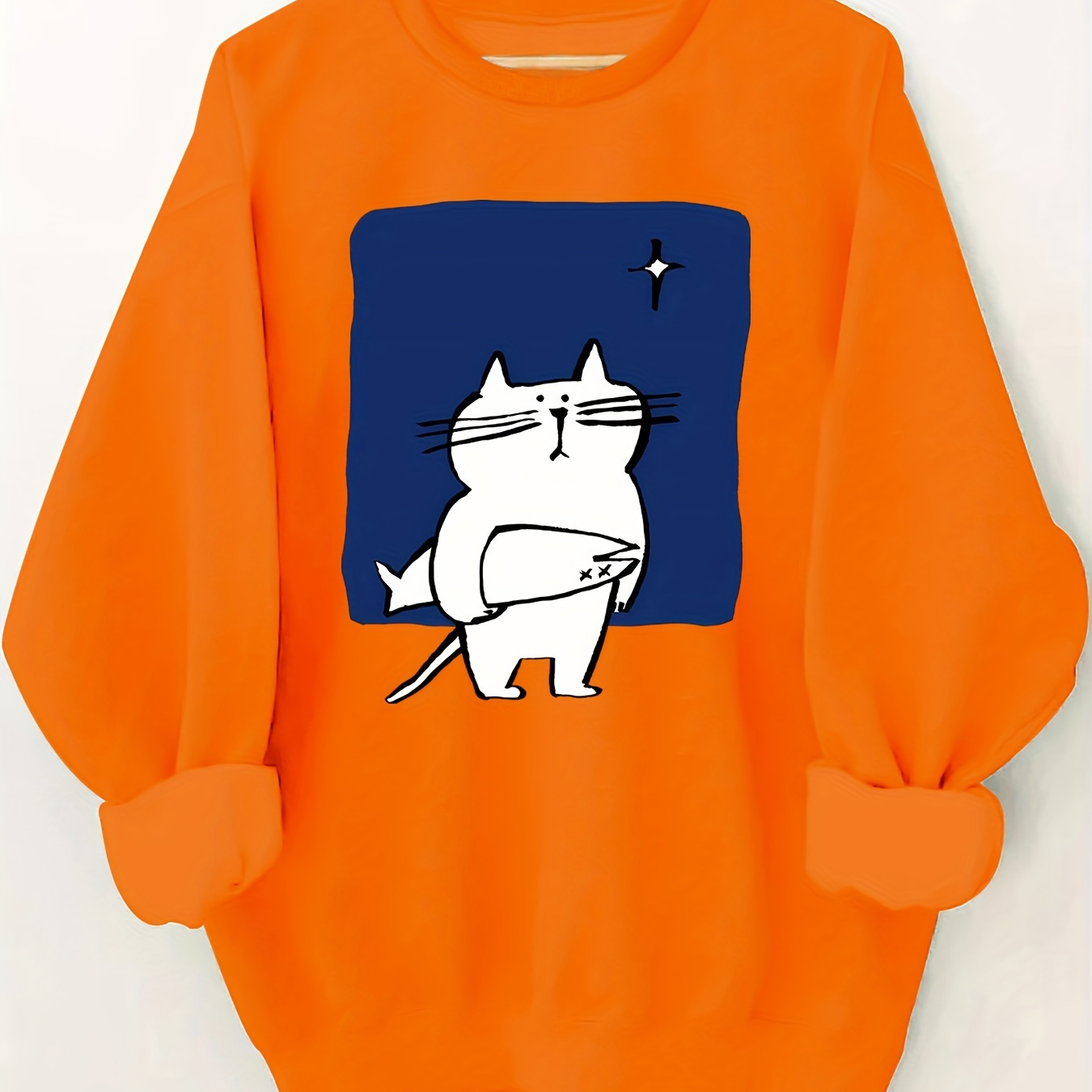 

Cozy Cat Graphic Long Sleeve Sweatshirt - Polyester, Crew Neck, Fall/winter | Women'