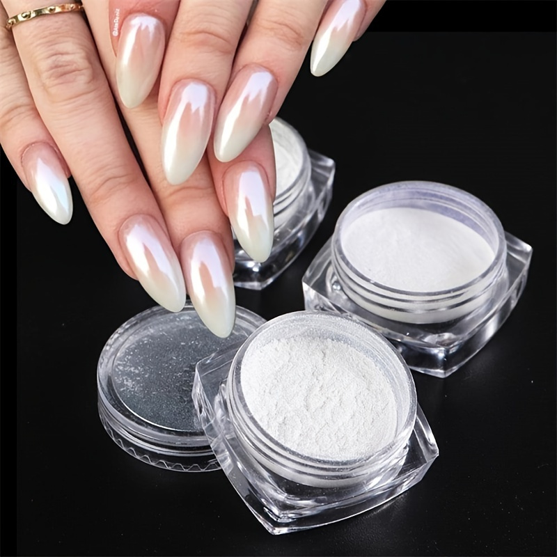 

Aurora Holographic Nail Polish - Pearl White Rubbing On Glitter Dust Chrome For Stunning Nail Art Decoration