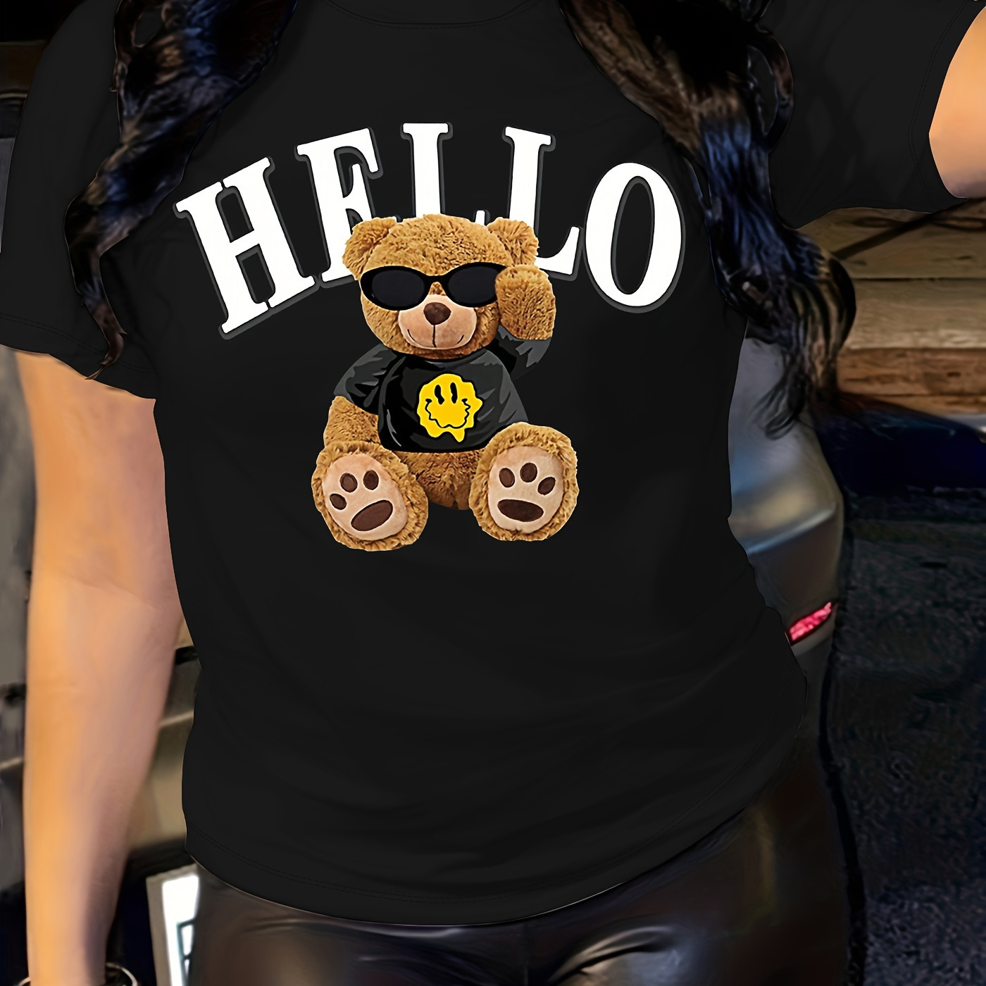 

Animal & Letter Print T-shirt, Short Sleeve Crew Neck Casual Top For Summer & Spring, Women's Clothing