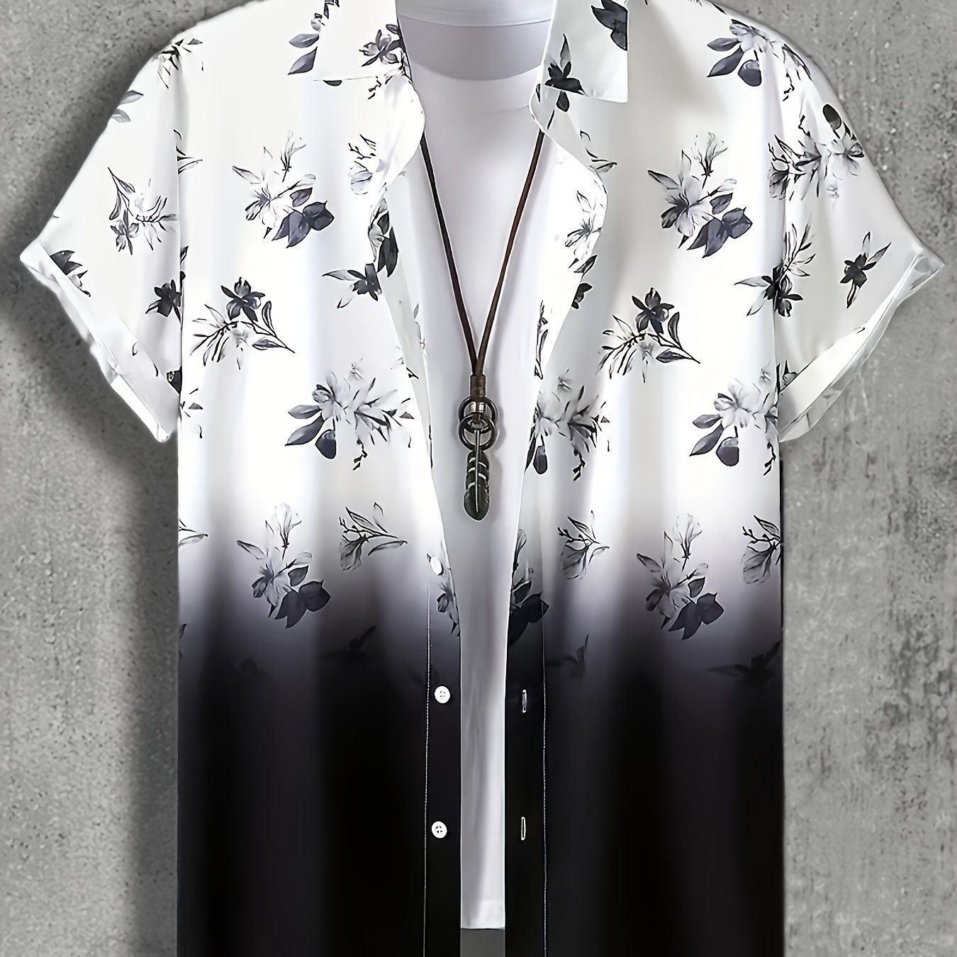 

Men's Floral Graphic Lapel Shirt, Casual Button Up Short Sleeve Shirt For Outdoor Spring Fall