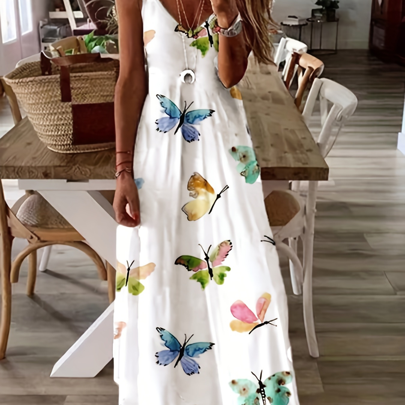 

Butterfly Print Spaghetti Strap Dress, Casual V-neck Cami Dress, Women's Clothing