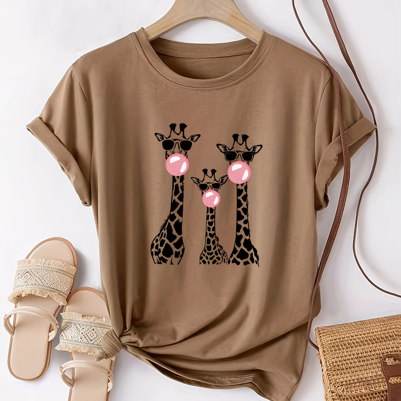 

Giraffe Neck T-shirt, Casual Short Sleeve Top For , Women's Clothing