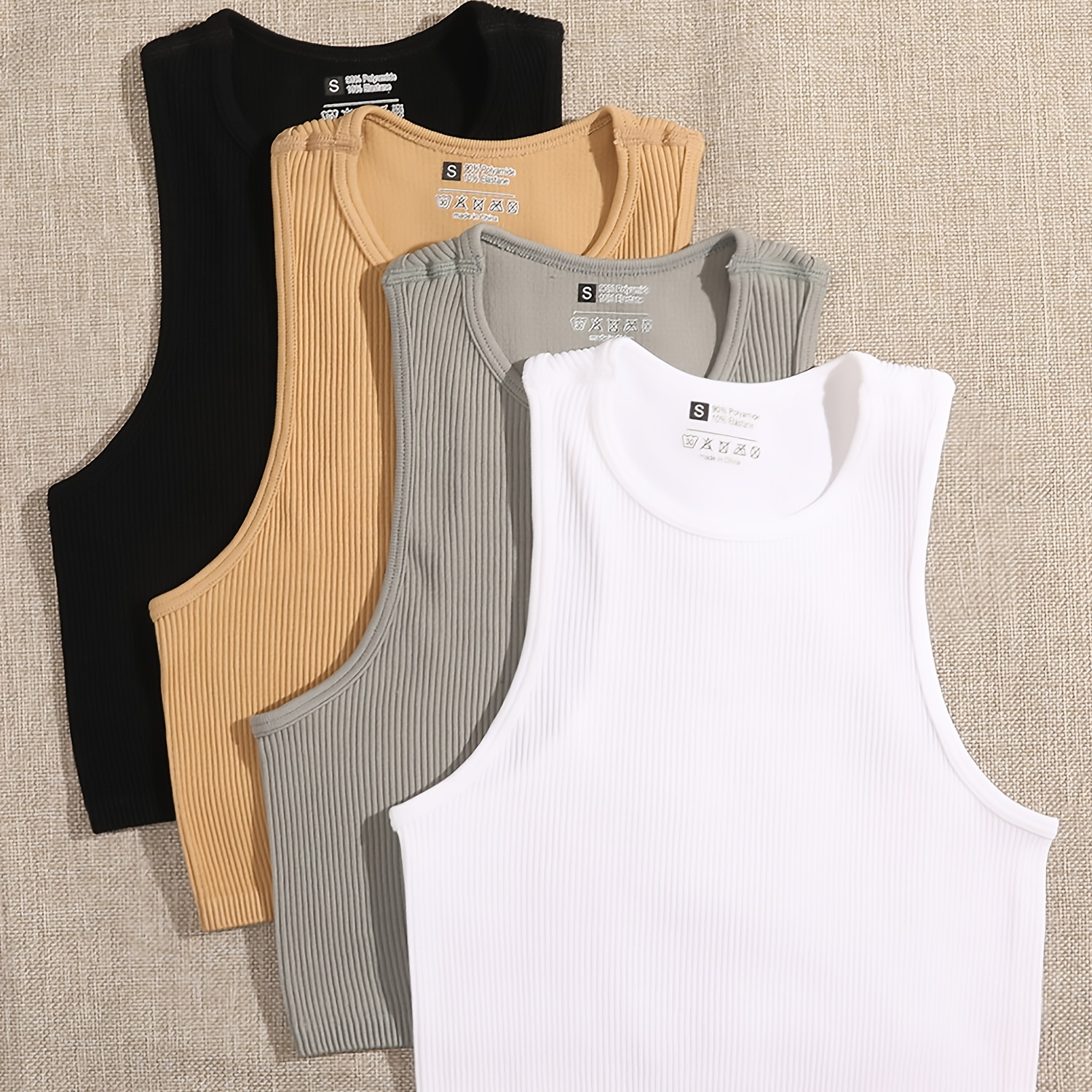 

4-pack Side Ruched Tank Tops - Sleek Y2k Crew Neck Design, Comfy Cotton Blend, Perfect For Summer Casual - Women's Fashion Sports Tops