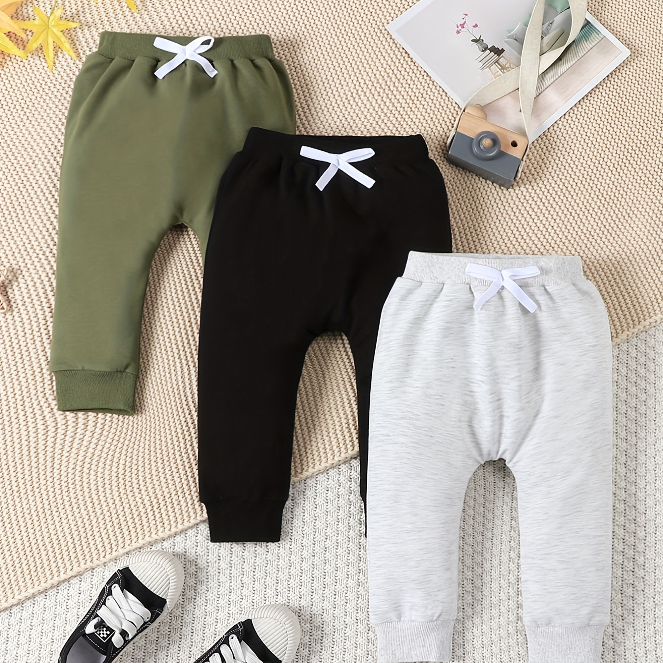 3pcs Toddler Baby's Casual Sports Harem Pants Fitted Long Pants For Outdoor Sports, Spring And Autumn