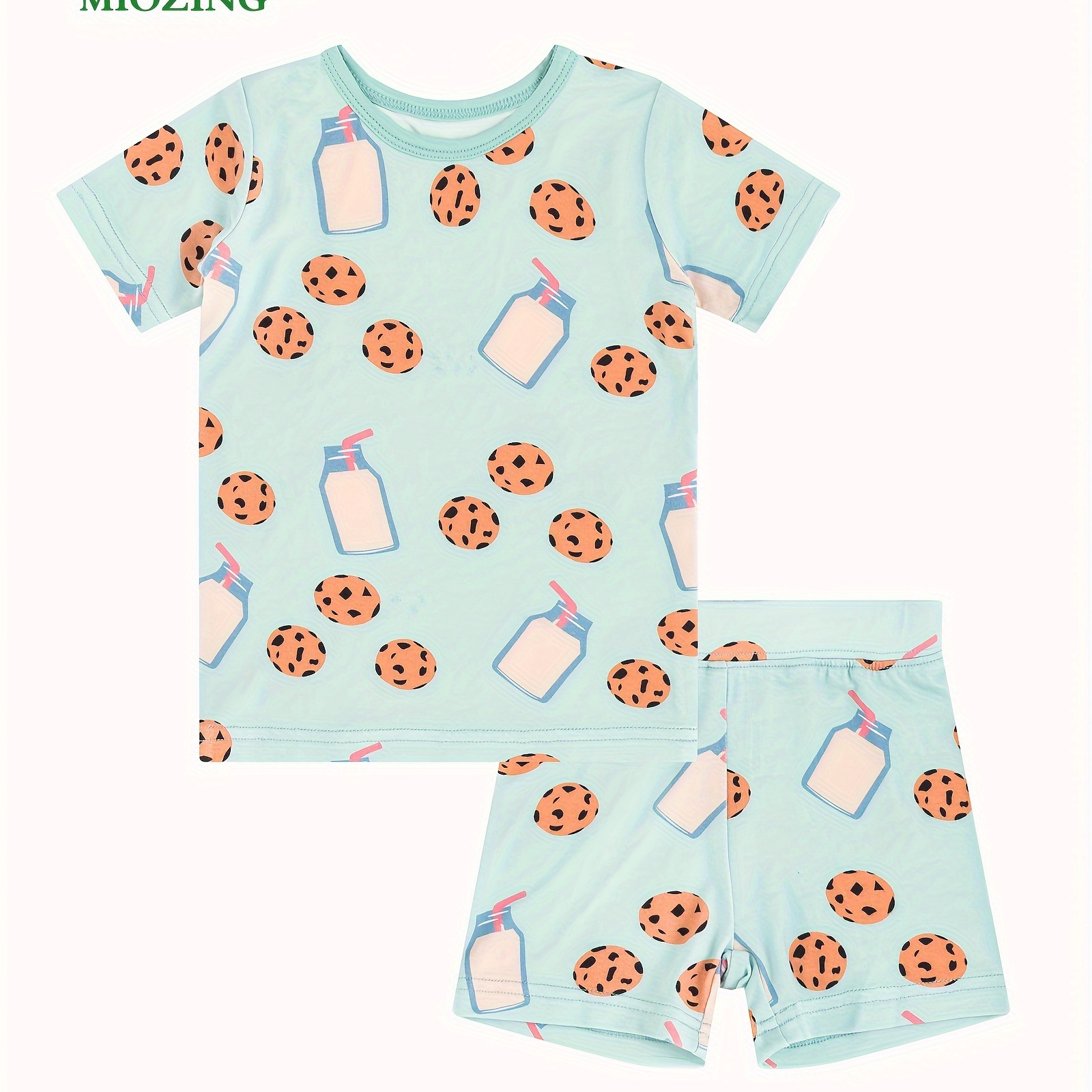 

Miozing Bamboo Fiber 2pcs, Toddler Kid's T-shirt & Comfy Shorts, Cartoon Milk Biscuit Pattern Set, Baby Girl's Clothes