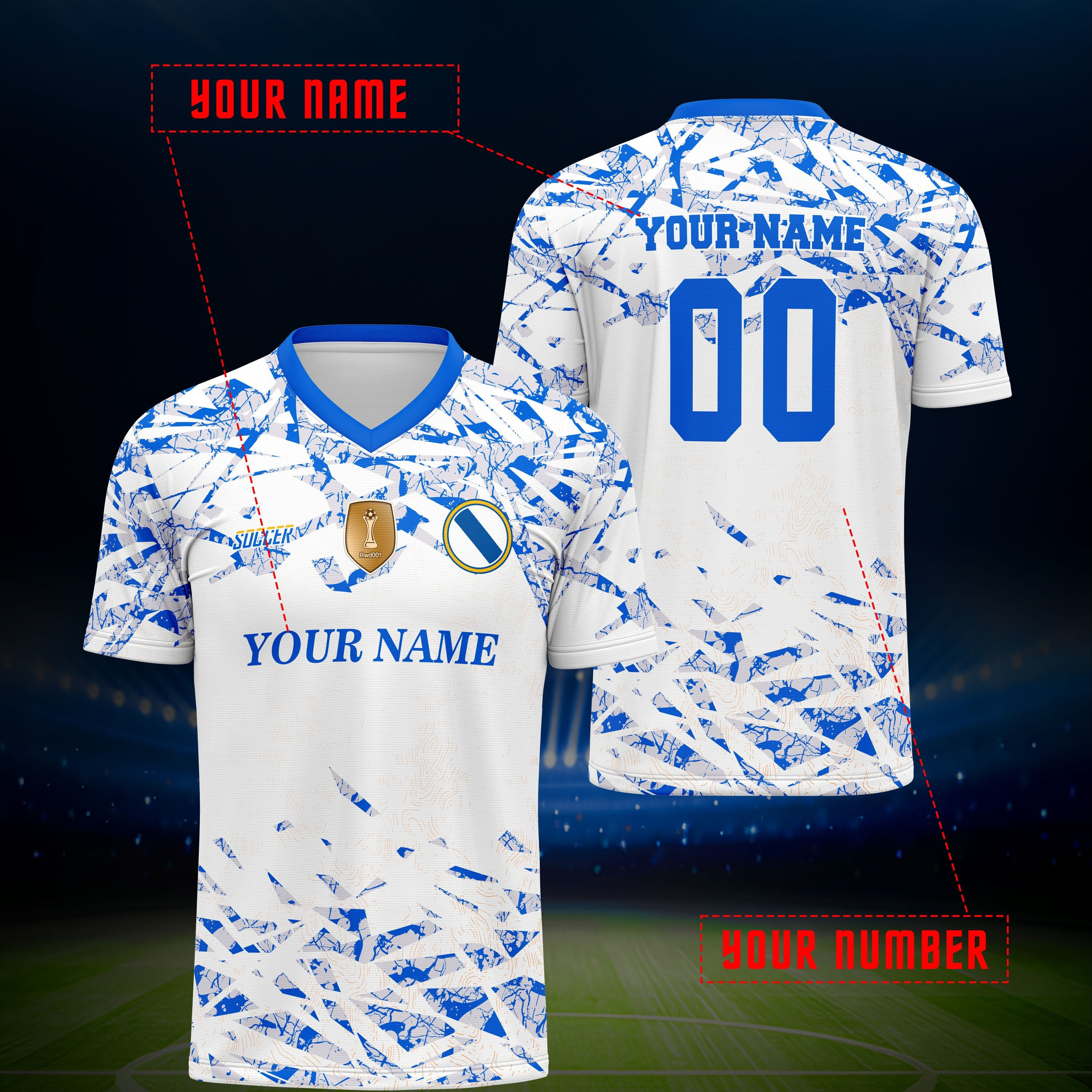 

Custom Name & Number V-neck Soccer Jersey - Breathable, Stretch Fabric For Training & Casual Wear, Perfect For Summer Parties & Outdoor Activities Customized Jersey