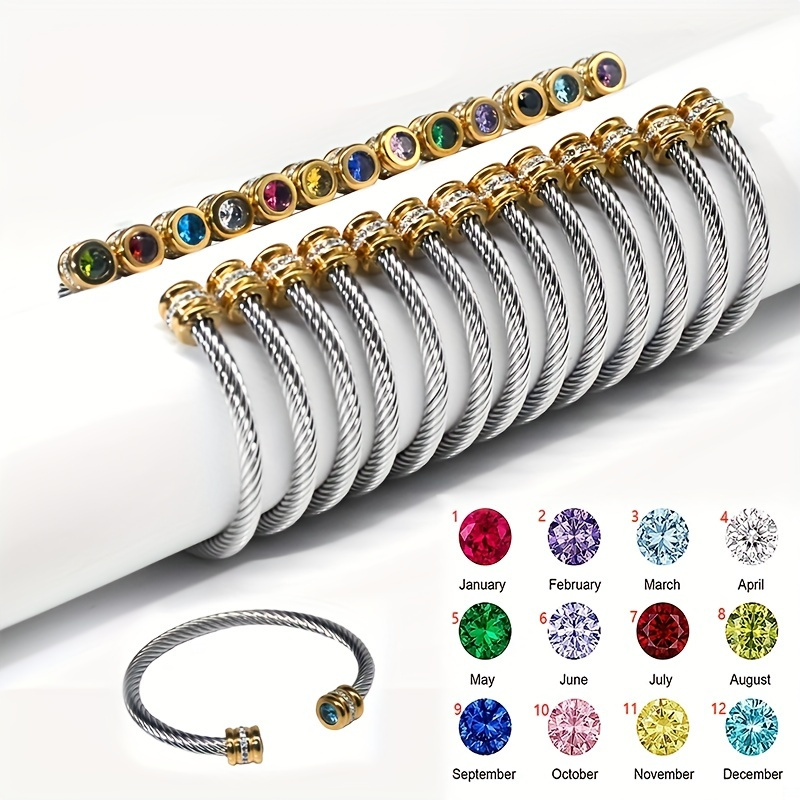 

1pc Stainless Steel Bracelets With Creative Colorful Artificial Diamond Representing The Twelve Months For Men And Women