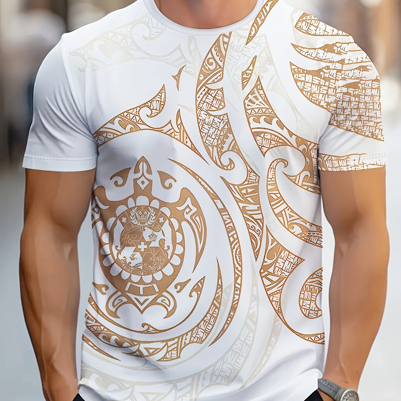 

Men's Geometric Graphic Print T-shirt, Short Sleeve Crew Neck Tee, Men's Clothing For Summer Outdoor