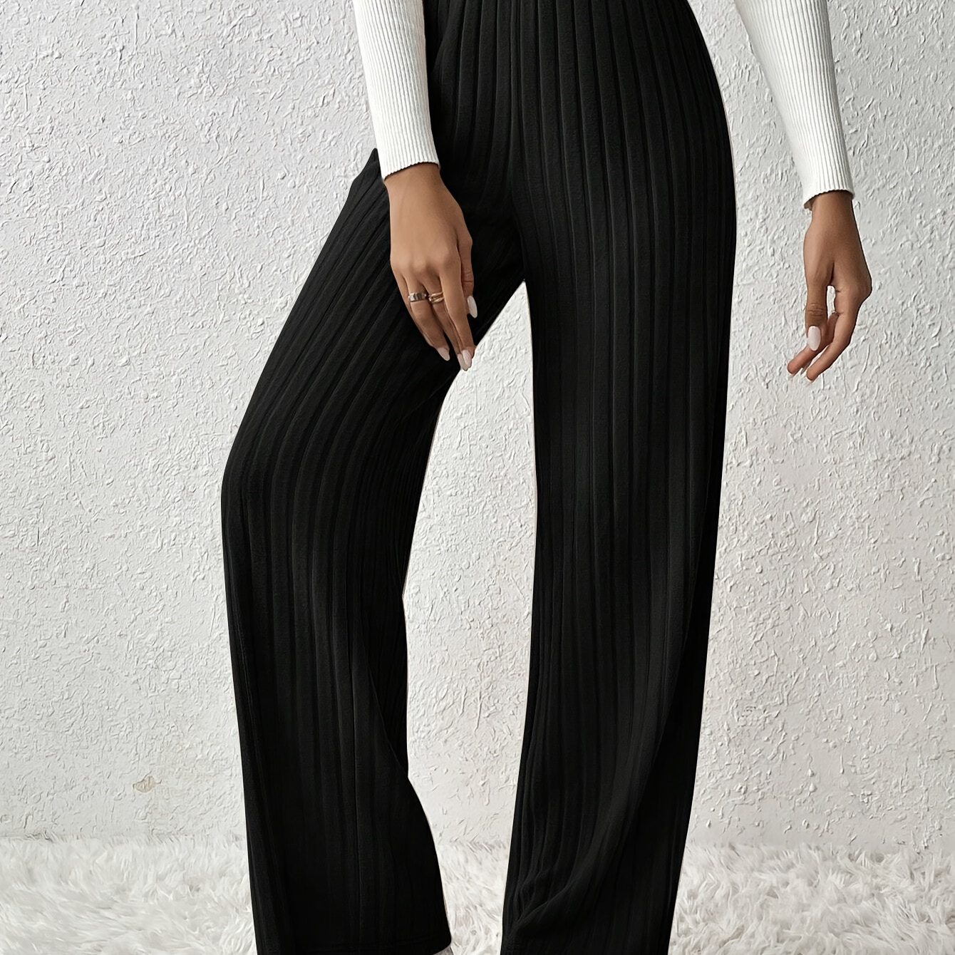 

Solid Color High Waist Pants, Casual Straight Leg Simple Loose Pants For Spring & Fall, Women's Clothing