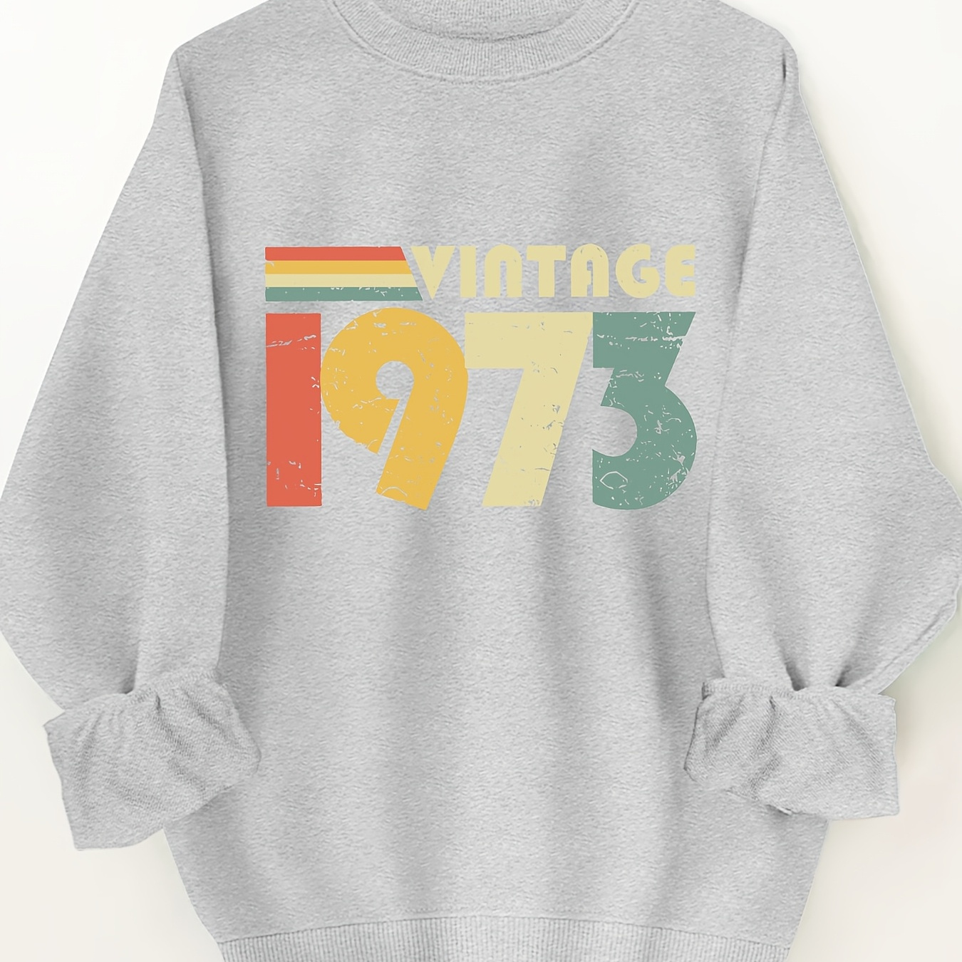 

Sweat-shirt vintage 1973 pour femme, imprimé alphabétique, col rond - Tissu tricoté en polyester décontracté, micro-élasticité douce, longueur régulière, haut de mode automne/hiver