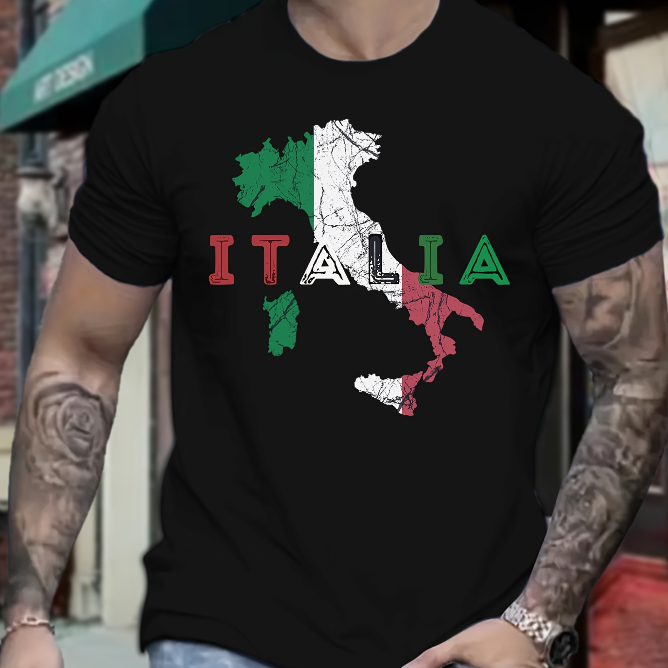 

Plus Size Men' Italia Map Print T-shirt - Casual Round Neck Short Sleeve Tee, Oversized Loose Fit Clothing