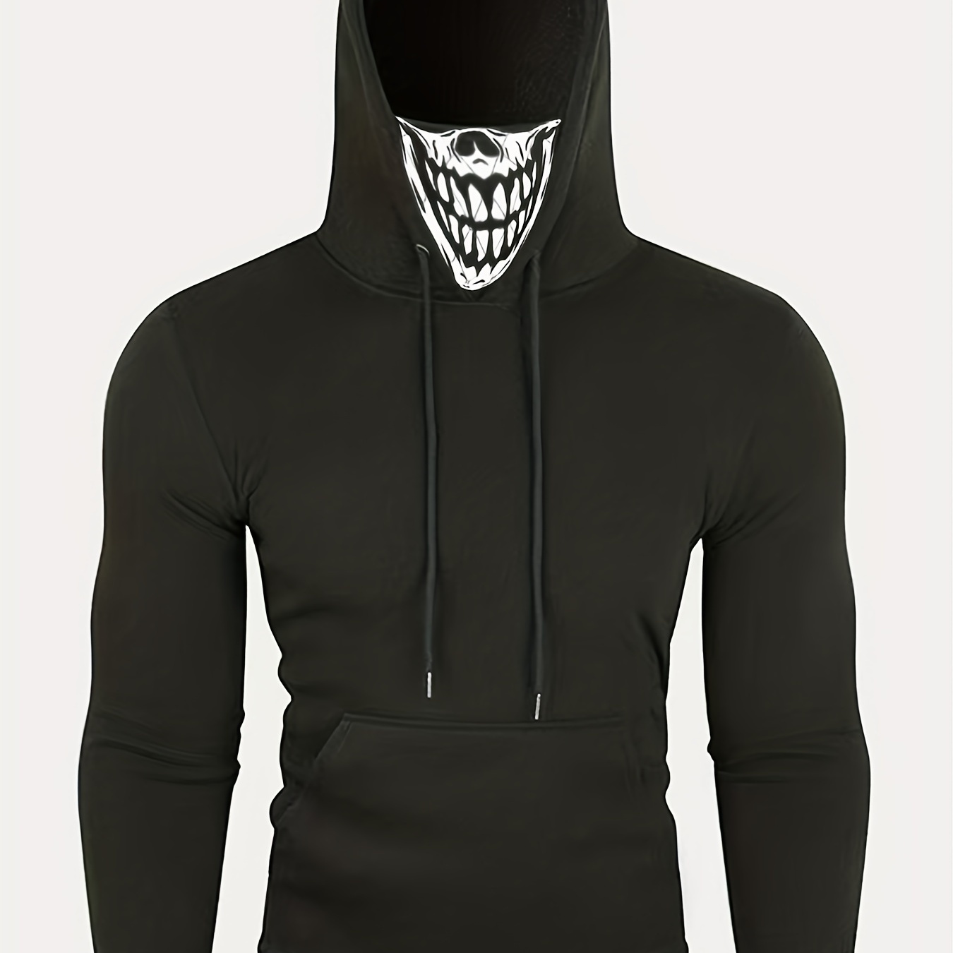 

Plus Size Mens Face Cover Hoodies, Casual "novelty Smile" Graphic Drawstring Hooded Sweatshirt With Multicolor, Comfortable Oversized Pullover