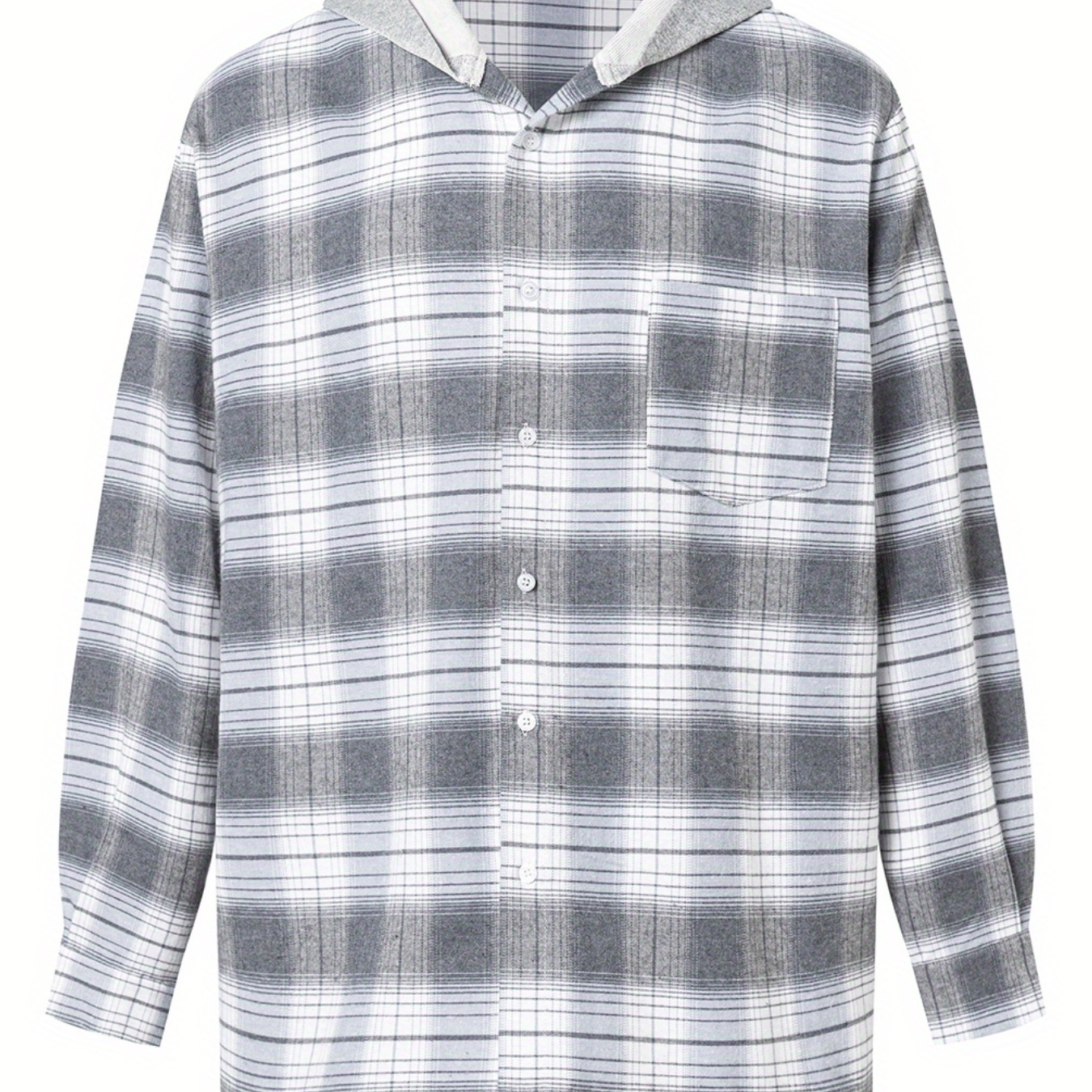 Men's Plus Size Plaid Long Sleeve Shirt With Hood For Spring/autumn, Men's Cardigan Shirt Hoodies For Workout/outdoor, Men's Clothing