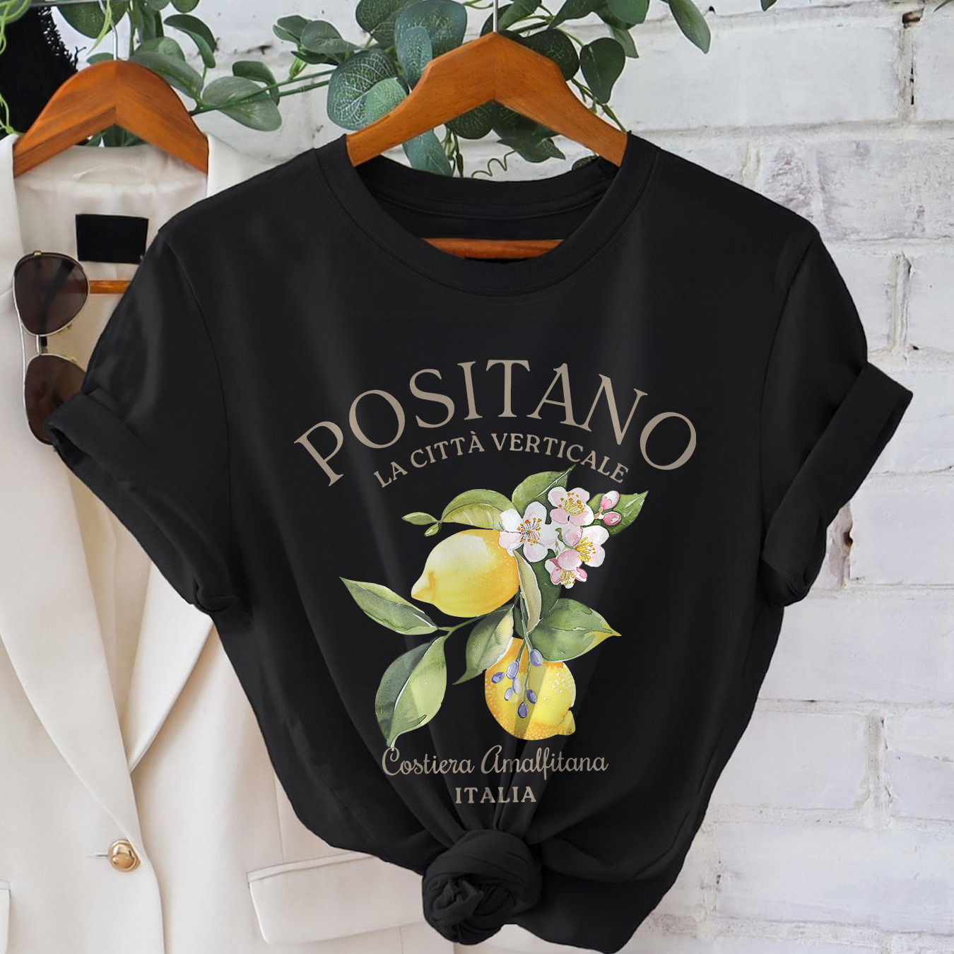 

Lemon & Letter Print T-shirt, Short Sleeve Crew Neck Casual Top For Summer & Spring, Women's Clothing