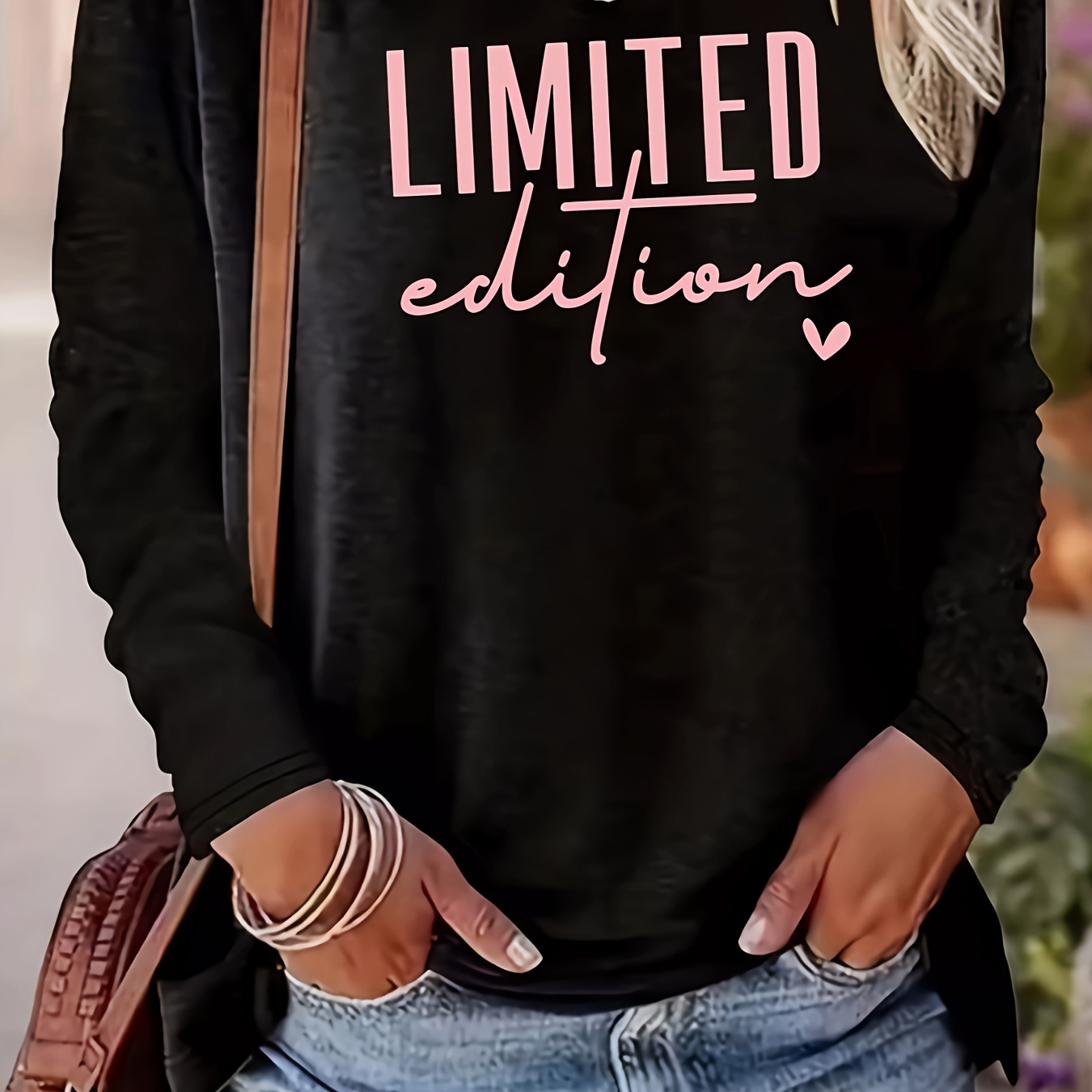 

Letter Print T-shirt, Long Sleeve Crew Neck Casual Top For Spring & Fall, Women's Clothing