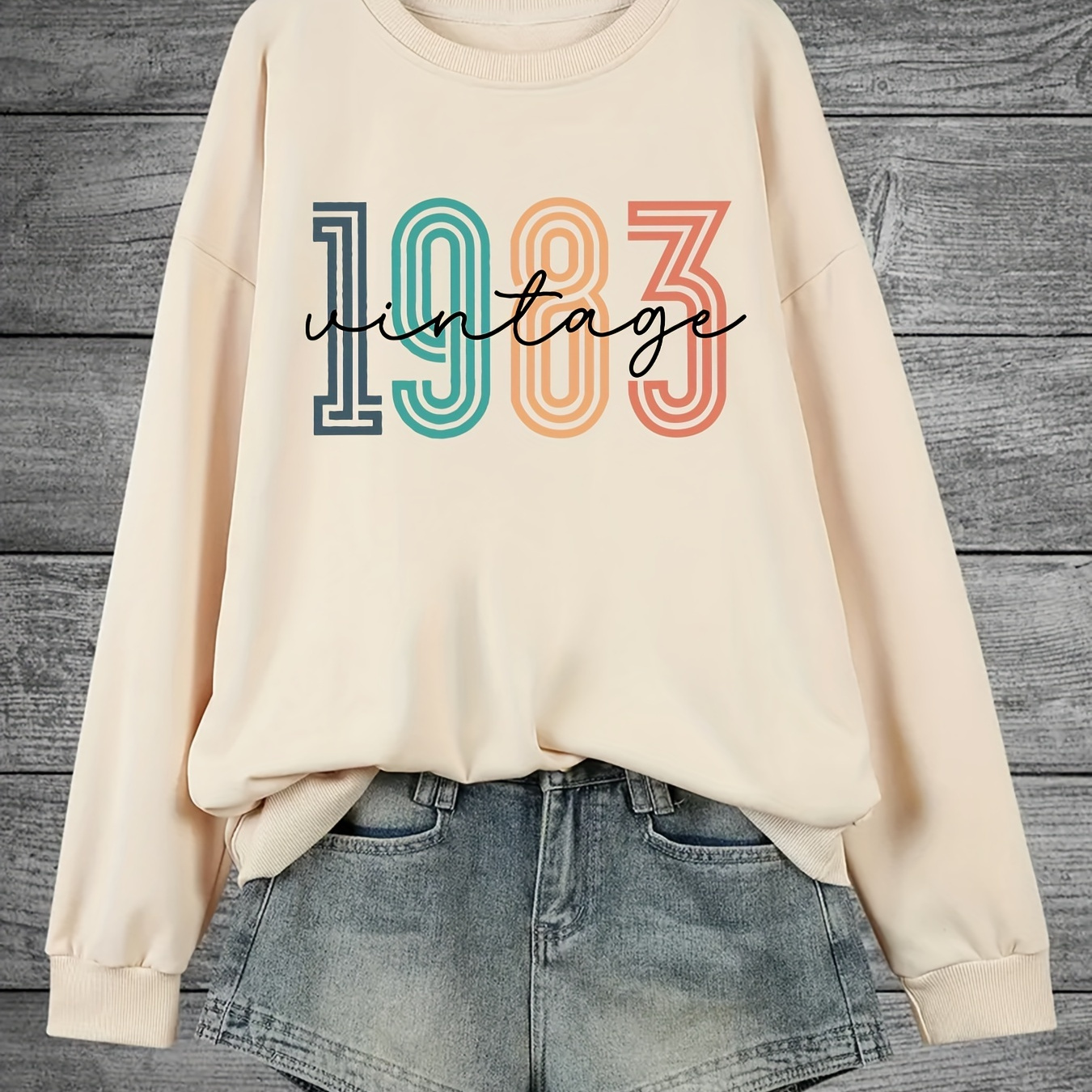 

Chic 1983 Letter Print Women's Long Sleeve Crew Neck Sweatshirt - Casual Polyester , Machine Washable