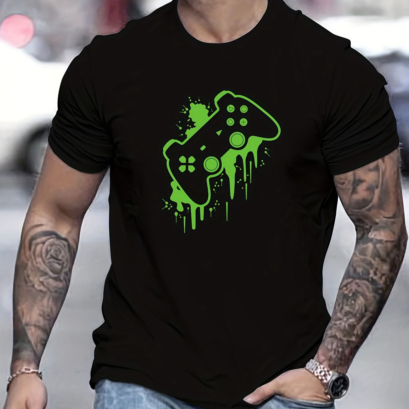 

Game Controller Print T Shirt, Tees For Men, Casual Short Sleeve T-shirt For Summer