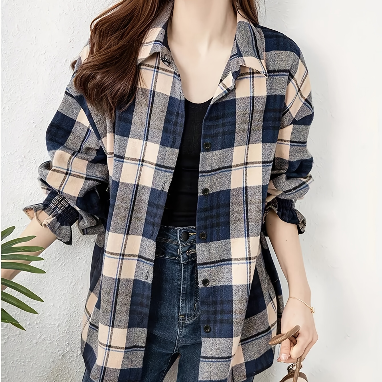 

Women's Casual Shirt - Long Sleeve, Button-up With Collar, Machine Washable - Spring & Fall