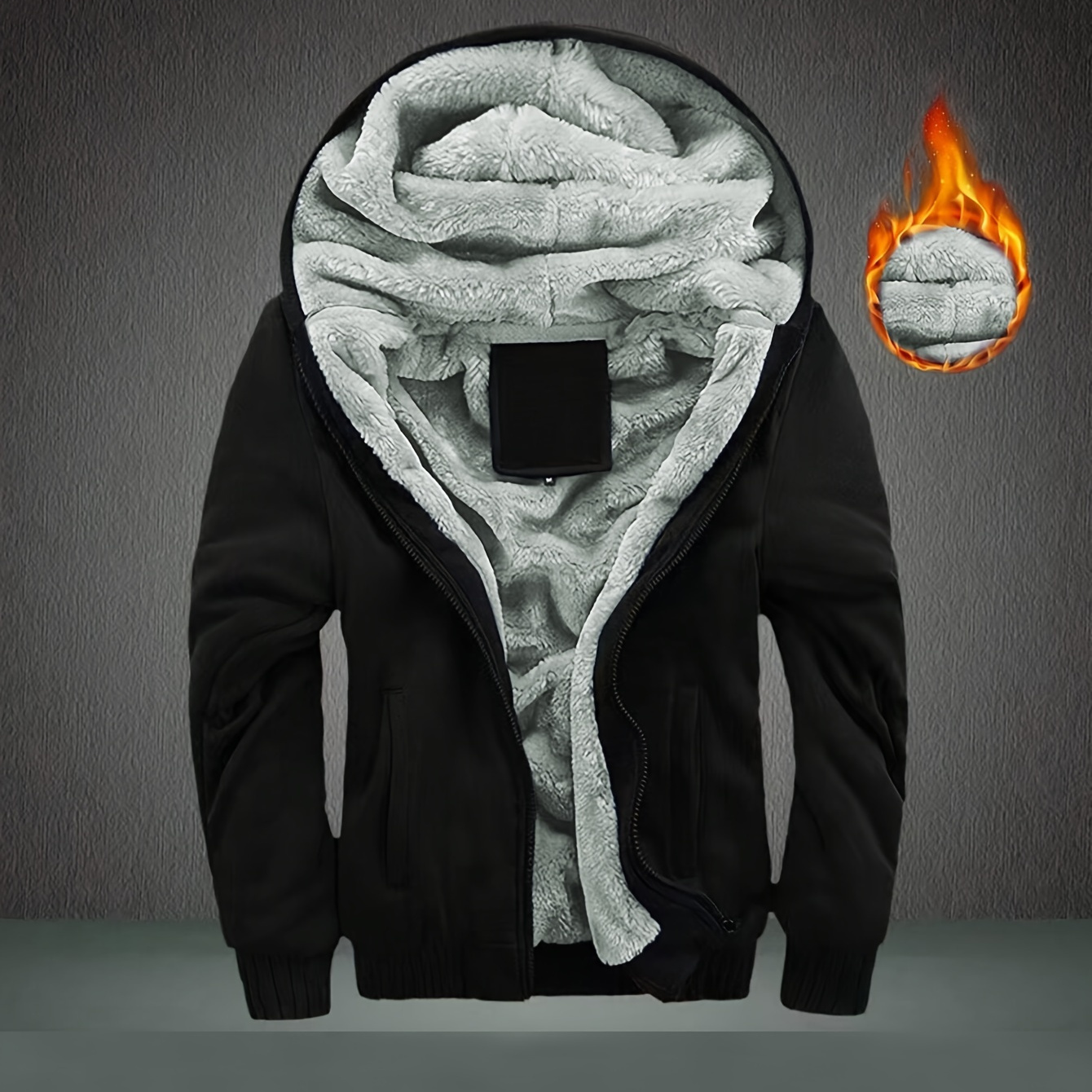 

Men's Casual Warm Fleece Hooded Coat, Warm Thick Zip Up Hoodie For Fall Winter