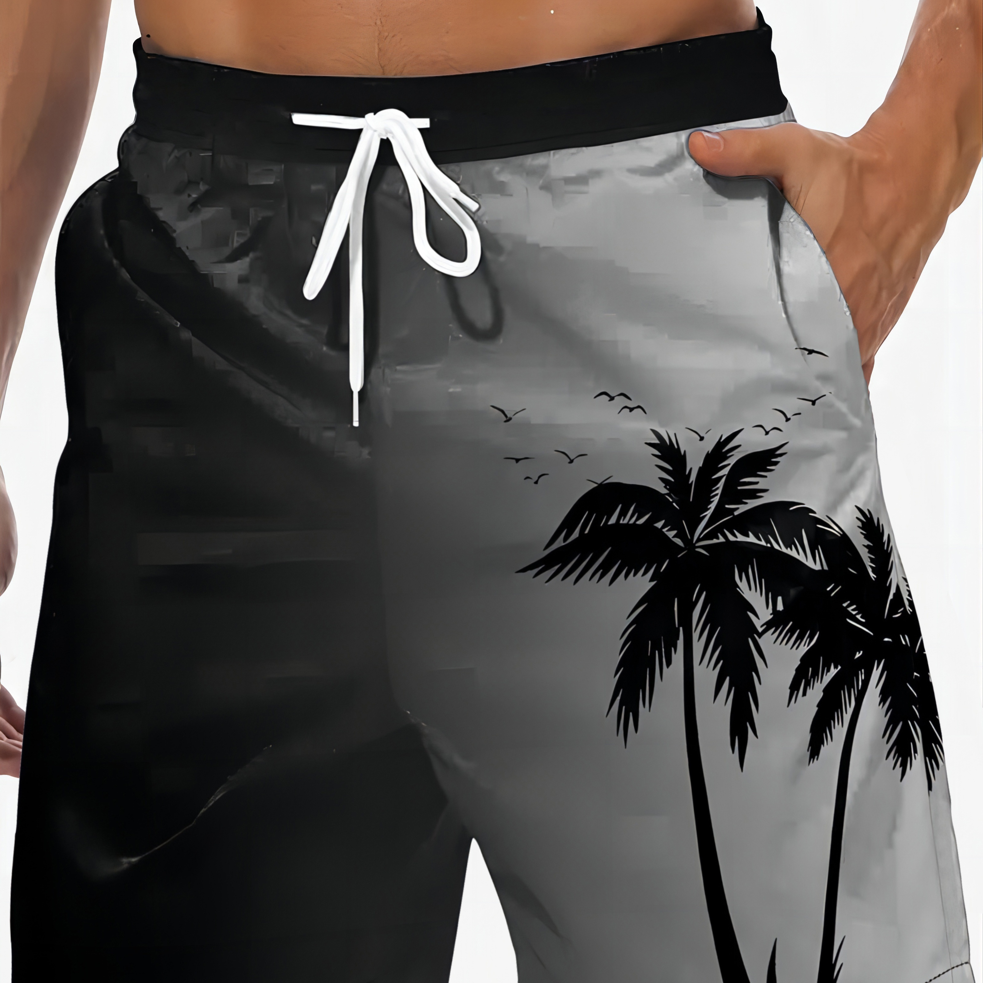 

Gradient Color And Coconut Tree Pattern Shorts With Drawstring And Pockets, Casual And Trendy Shorts For Men's Summer Beach And Sports Wear