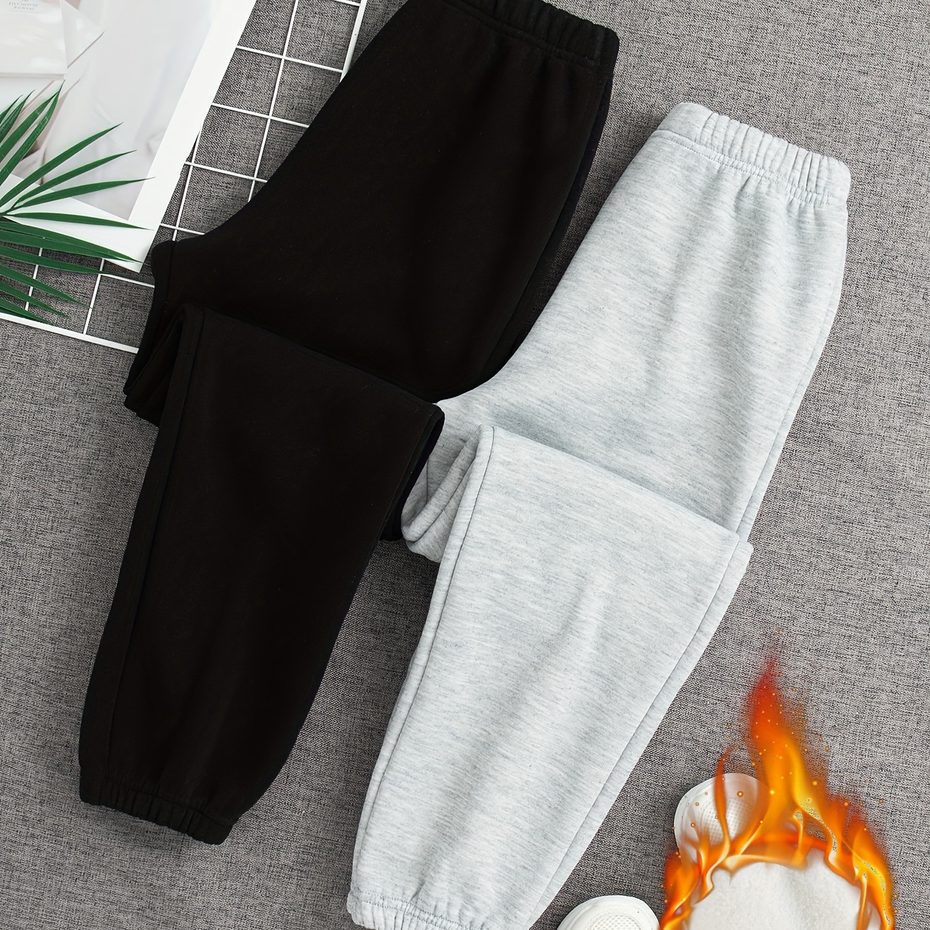 

Girls 2pcs/set Warm & Comfy Solid Colored Fleece Sweatpants Joggers For Fall & Winter