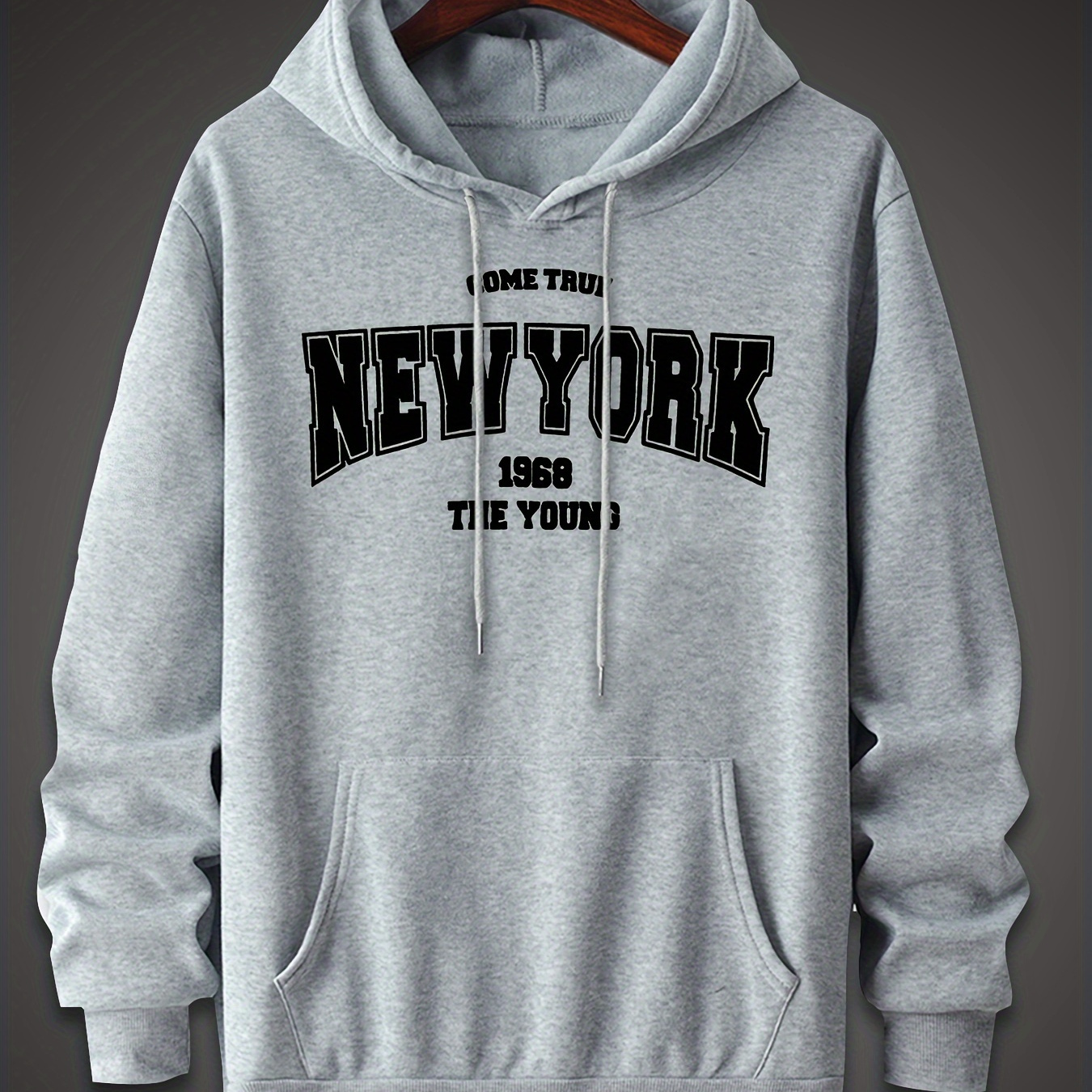 

New York Pattern, Men's Trendy Comfy Hoodie, Casual Slightly Stretch Breathable Hooded Sweatshirt For Outdoor