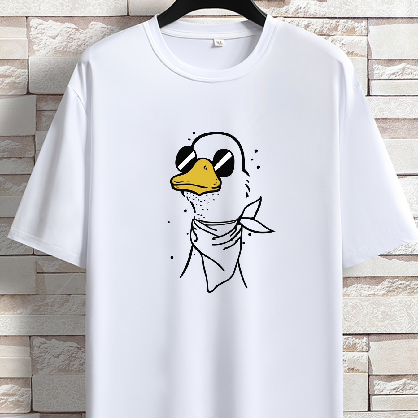

Men's Funny Duck Print Crew Neck Stretch T-shirt, Oversized Breathable Short Sleeve Tops, Plus Size Casual Clothing For Spring Summer