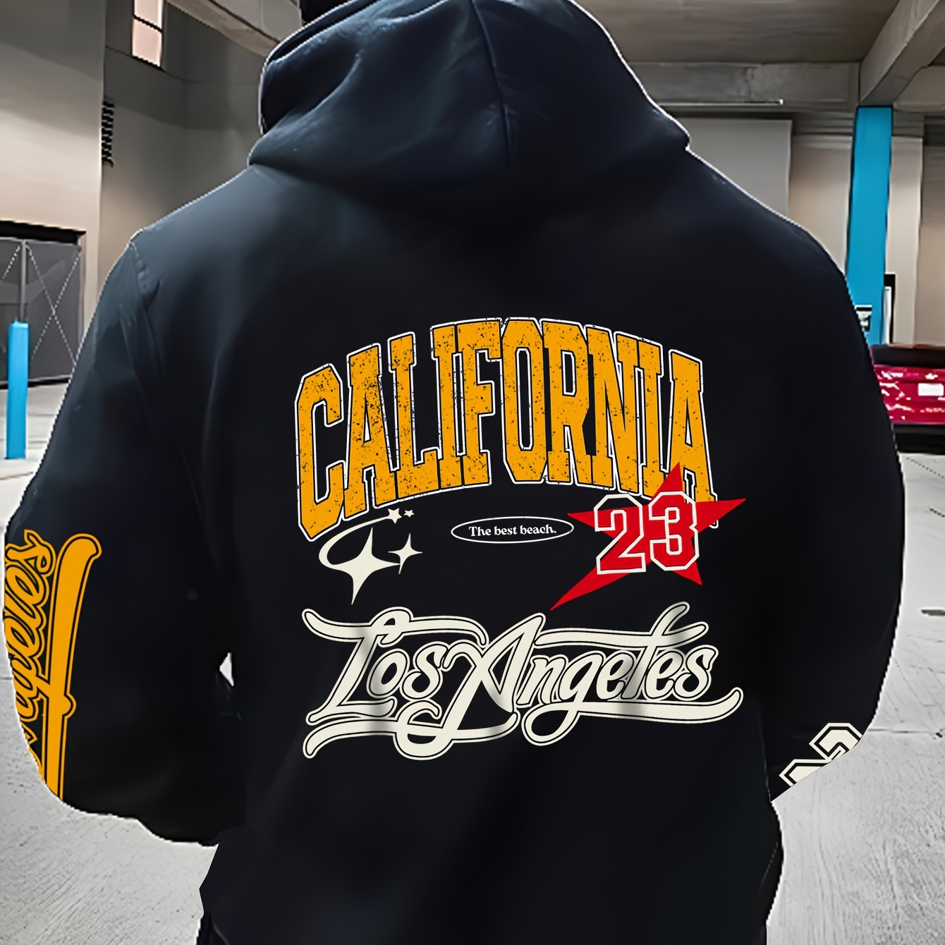 

Los Angeles California 23 Graphic Hoodie - Casual Polyester Hooded Sweatshirt With Pocket - Unisex Knit Fabric Hoodie With Slight Stretch - Alphabet Pattern Fall/winter Collection