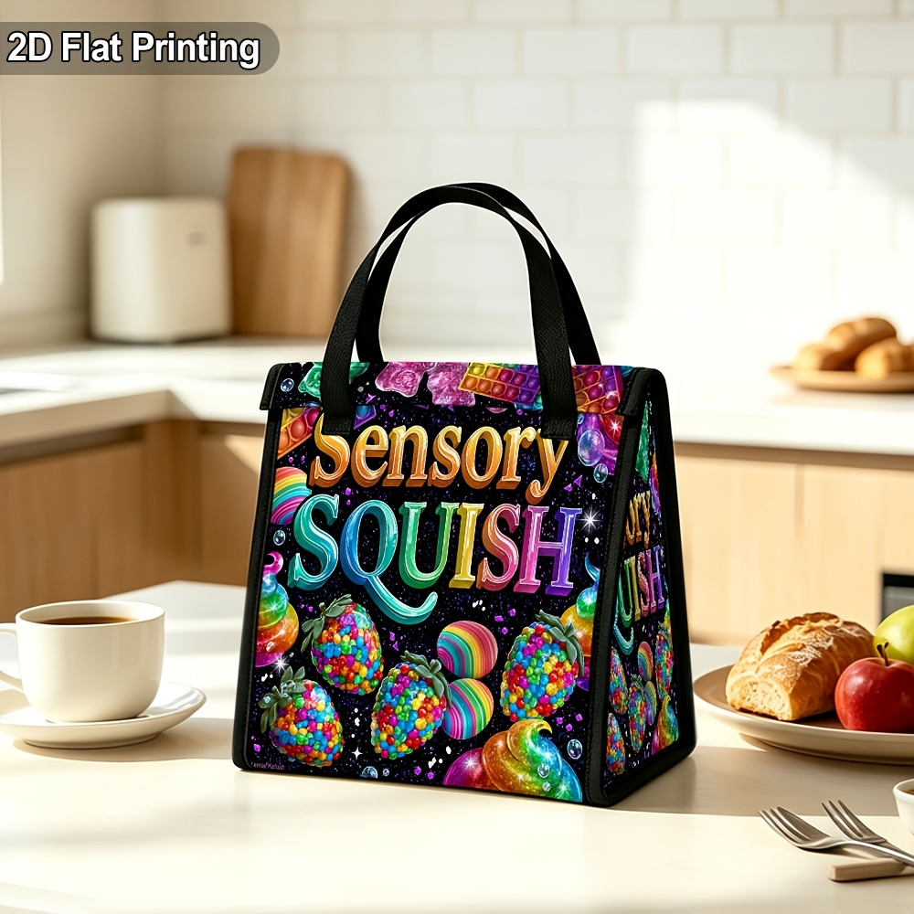 TEMU 2d Flat Gummy Sensory Toys Printed Insulated Cooler Bag Small Size - For Sports Fitness Gym Work Lunch Grocery Shopping, Durable Thermal Tote