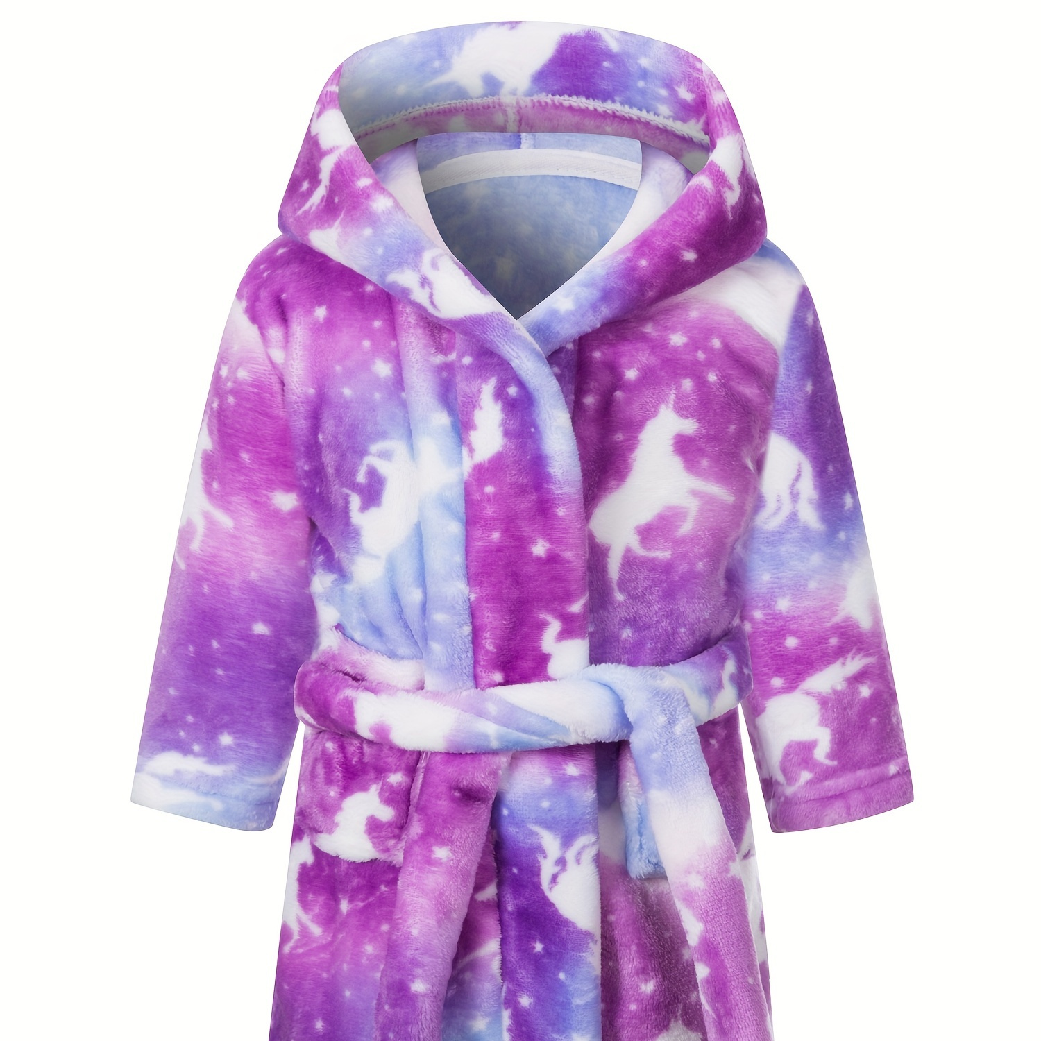 

Kid's Tie-dye Flannel Hooded Bathrobe, Soft Comfortable Pajama, Girl's Loungewear For Autumn Winter